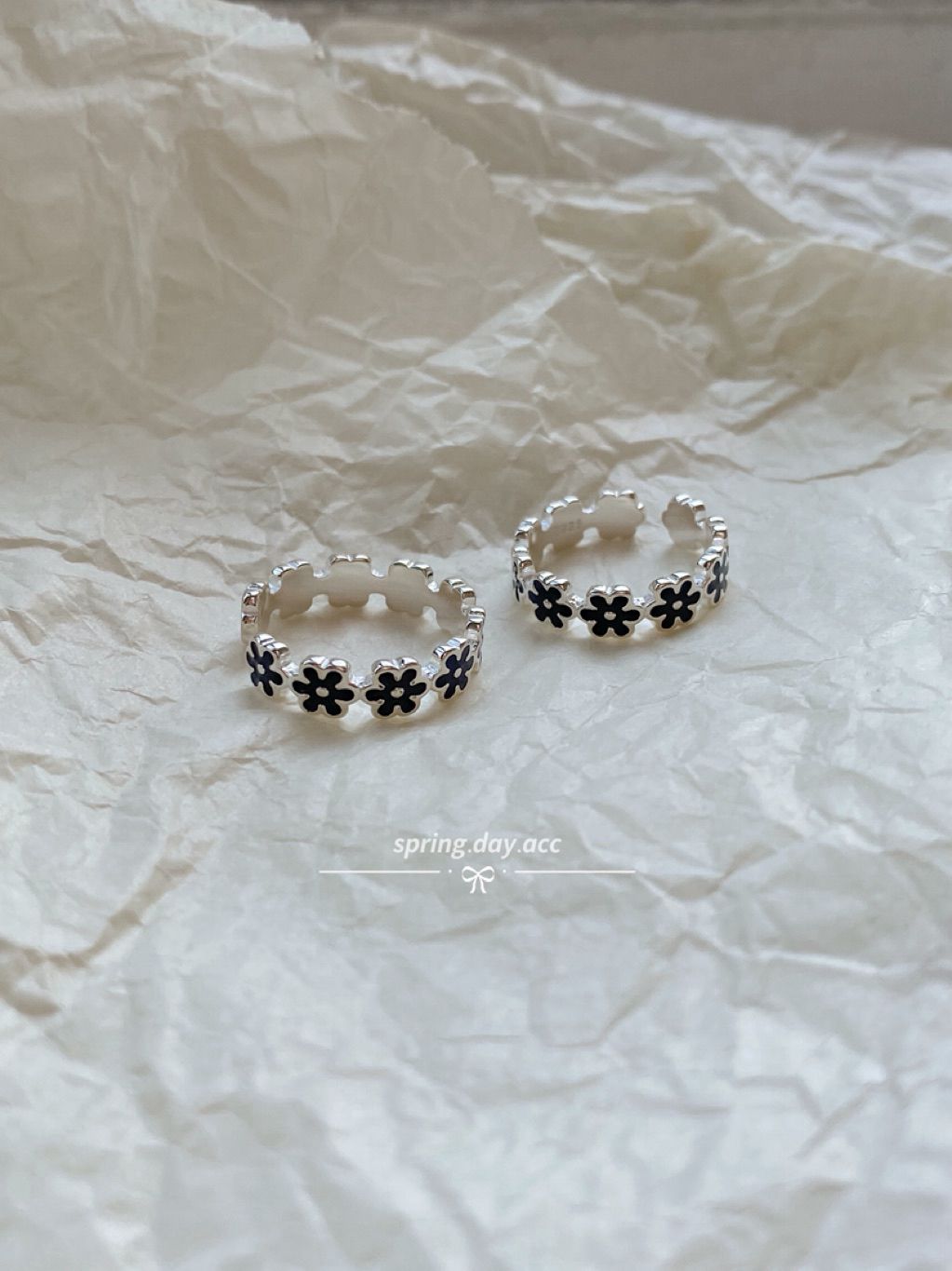 現貨｜s925純銀｜黑色滴釉純銀小花戒