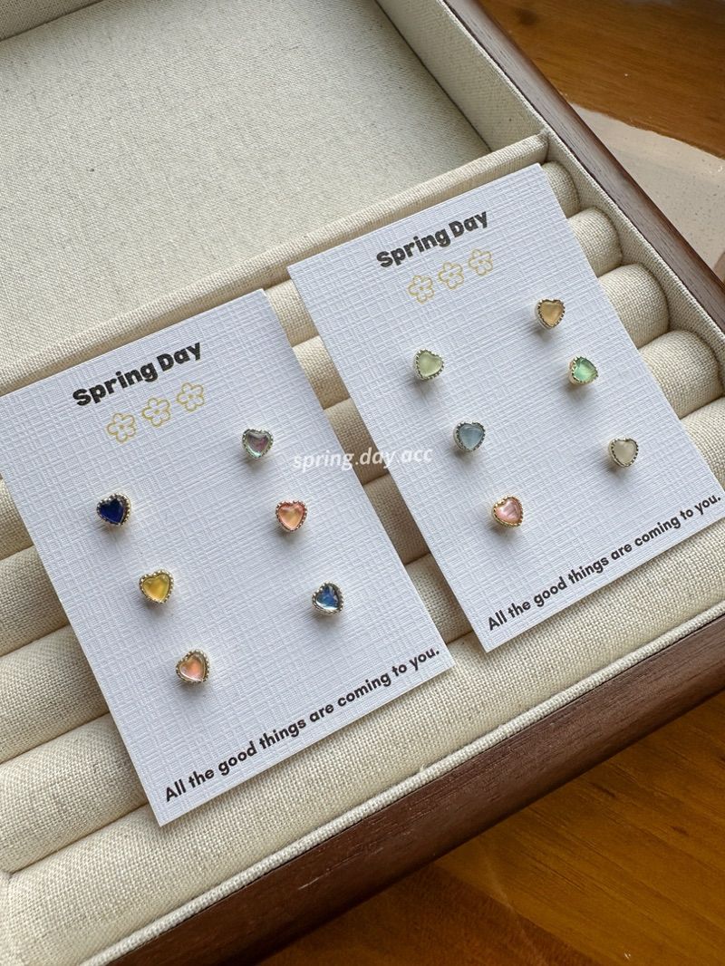 現貨｜s925｜成為愛心富翁♡彩色愛心貓眼石純銀耳針組