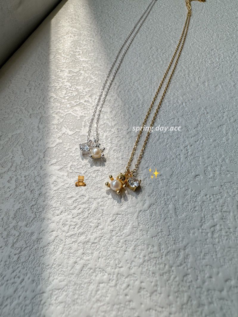 現貨｜s925｜小熊鋯石珍珠純銀項鍊