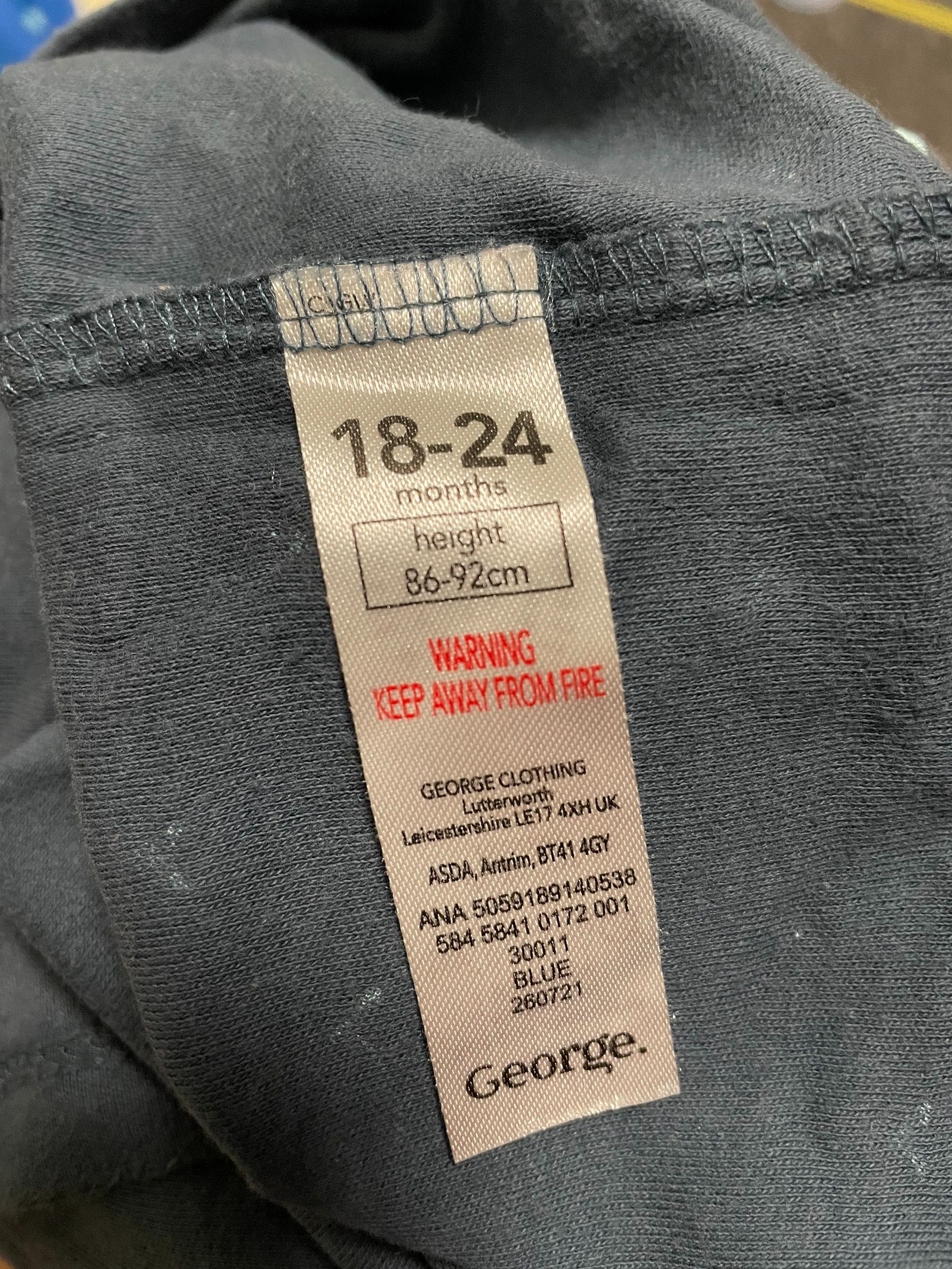 英國喬治 18-24M 長袖居家服4套