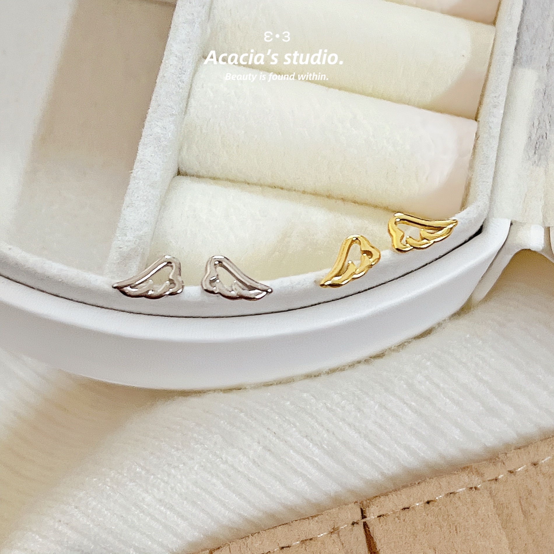 S925純銀｜小巧天使໒꒱ ‧₊翅膀耳釘