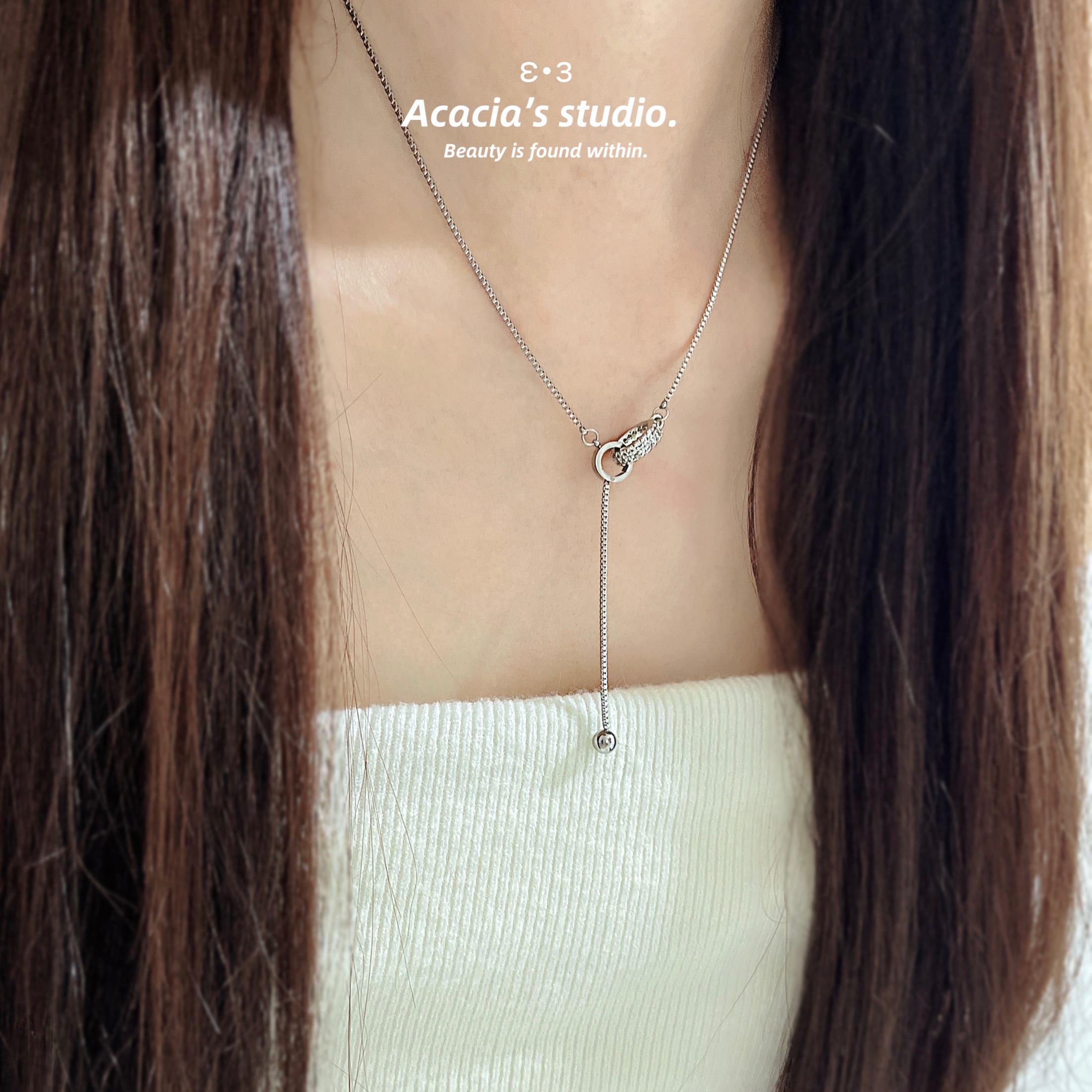 鈦鋼｜顯瘦.ᐟ.ᐟ滿鑽扣環項鍊