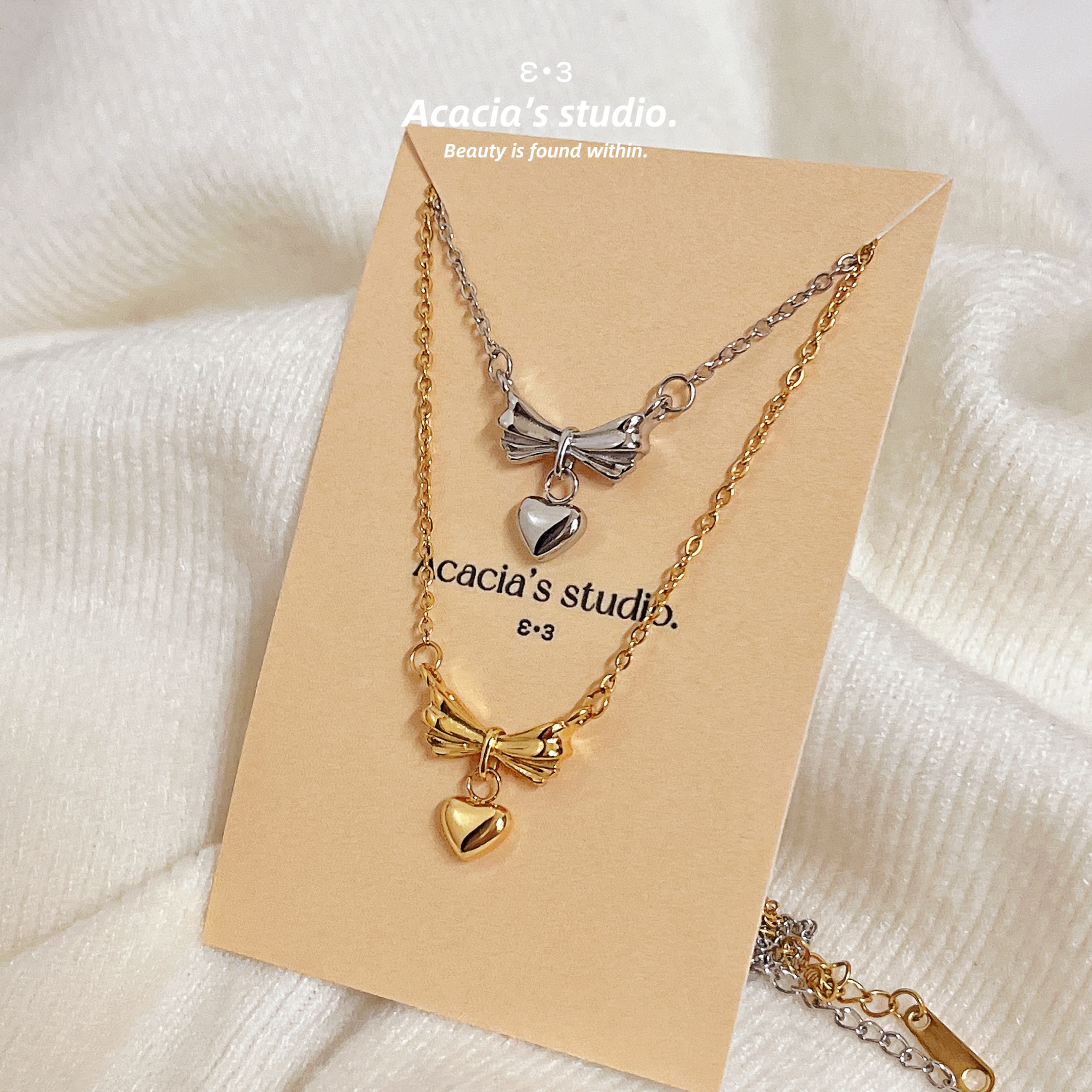 鈦鋼｜蝴蝶結⪩⪨愛心♡鈦鋼項鍊 大推.ᐟ.ᐟ