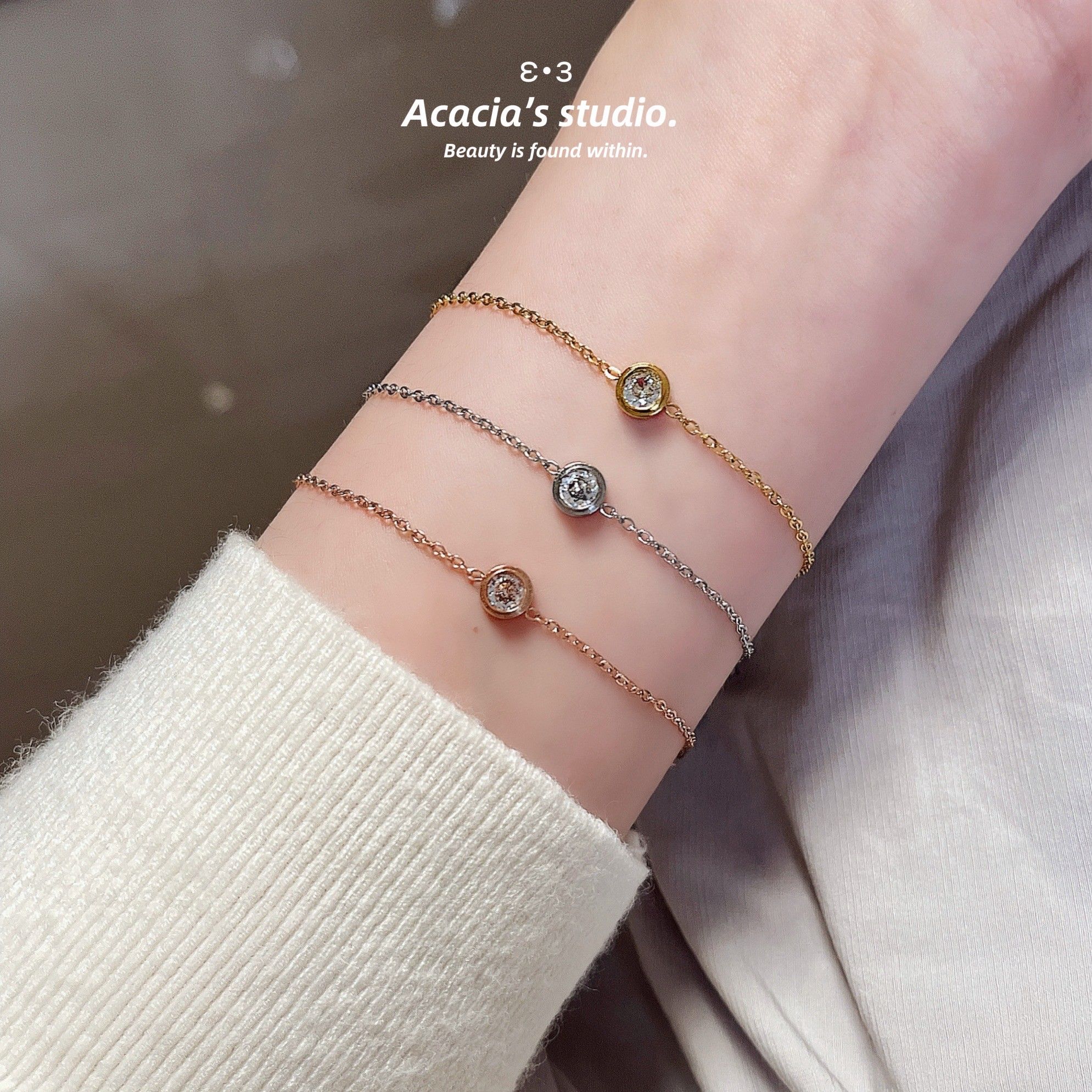 鈦鋼｜18k圓單鑽🫧細手鍊 經典單鑽手鍊