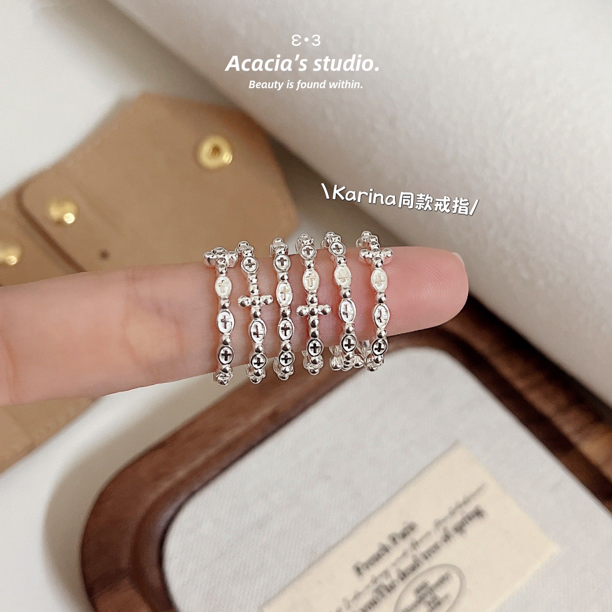 S925純銀｜Karina同款十字架閉口戒 明星同款 aespa 美圍7號‼️