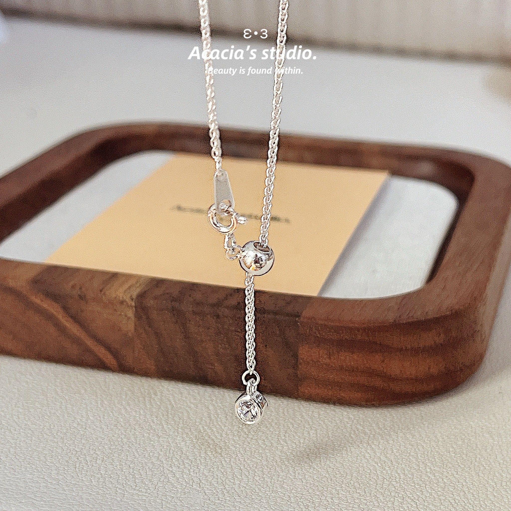 S925純銀｜韓版小圓鑽抽拉長項鍊 Y字鍊 毛衣鍊