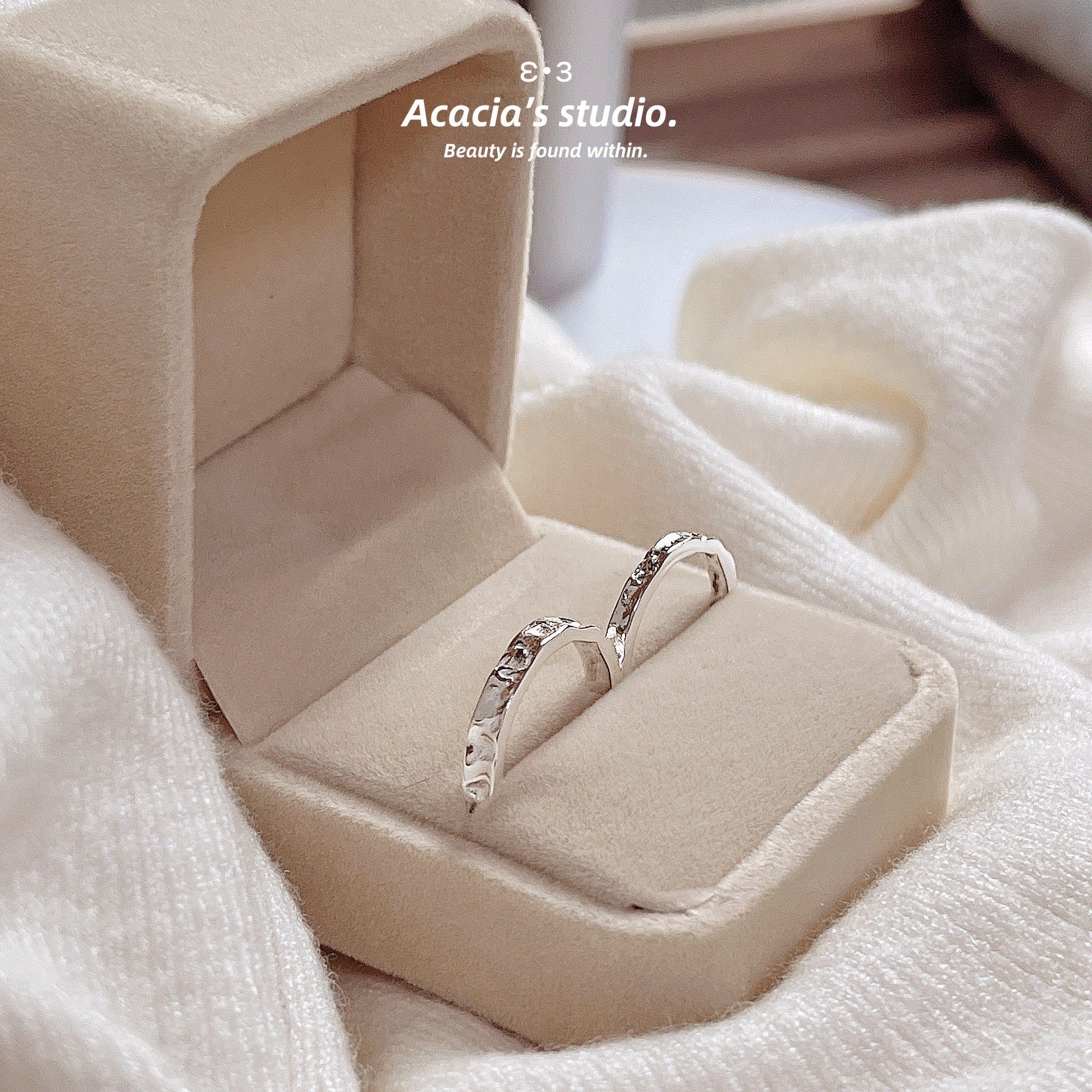 S925純銀｜閨蜜戒熔岩捶打設計戒指 對戒