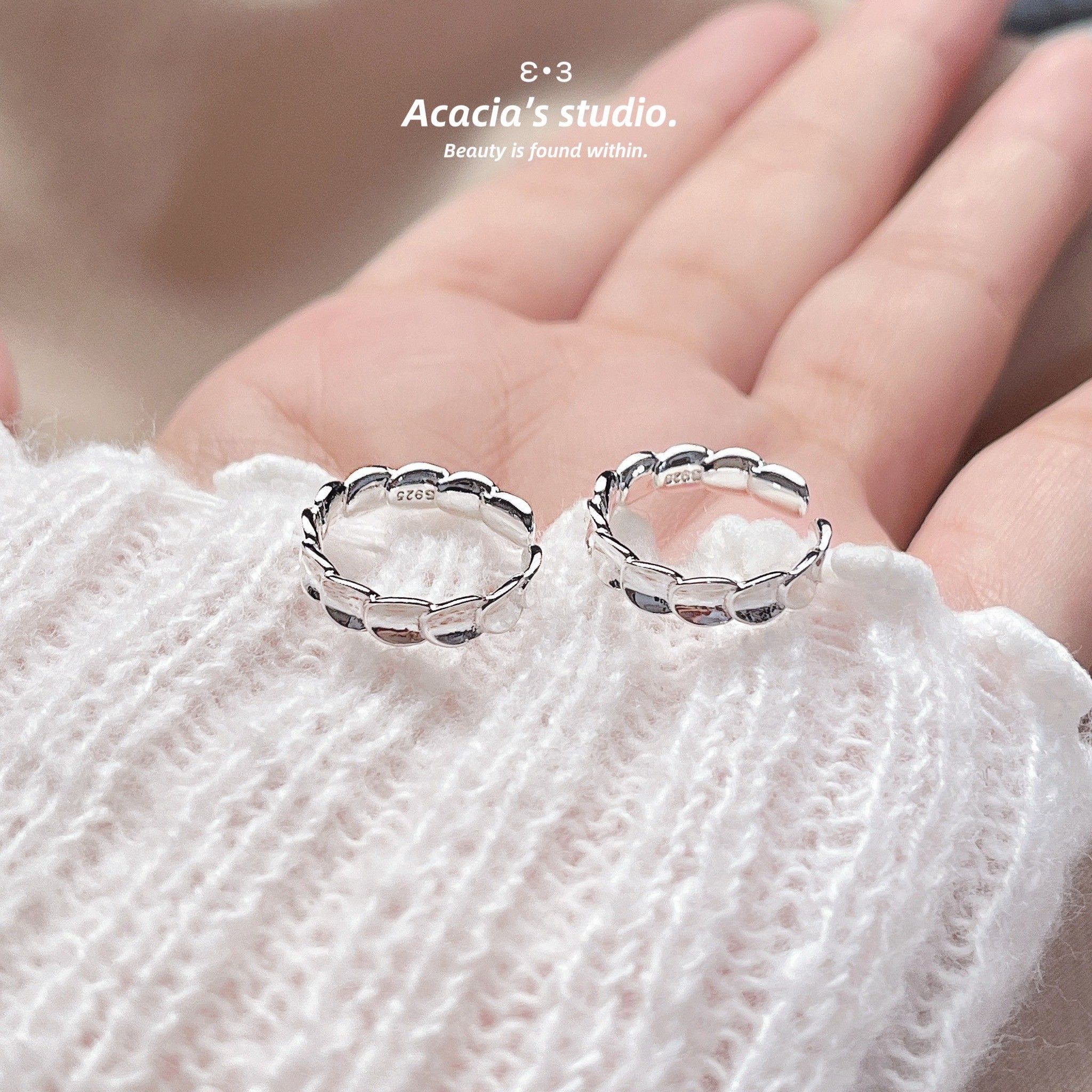 S925純銀｜洋芋片重疊小圓片尾戒