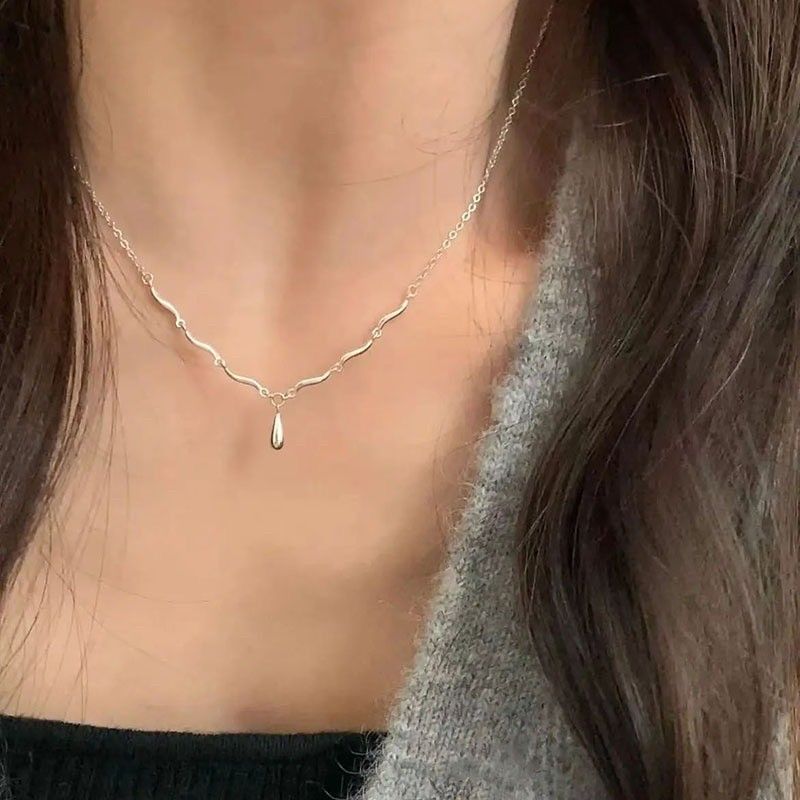 S925純銀｜水滴吊墜波浪紋重工項鍊 很美！一見鍾情款
