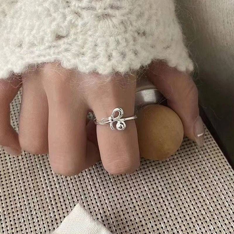 S925純銀｜韓版小圓球蝴蝶結戒指
