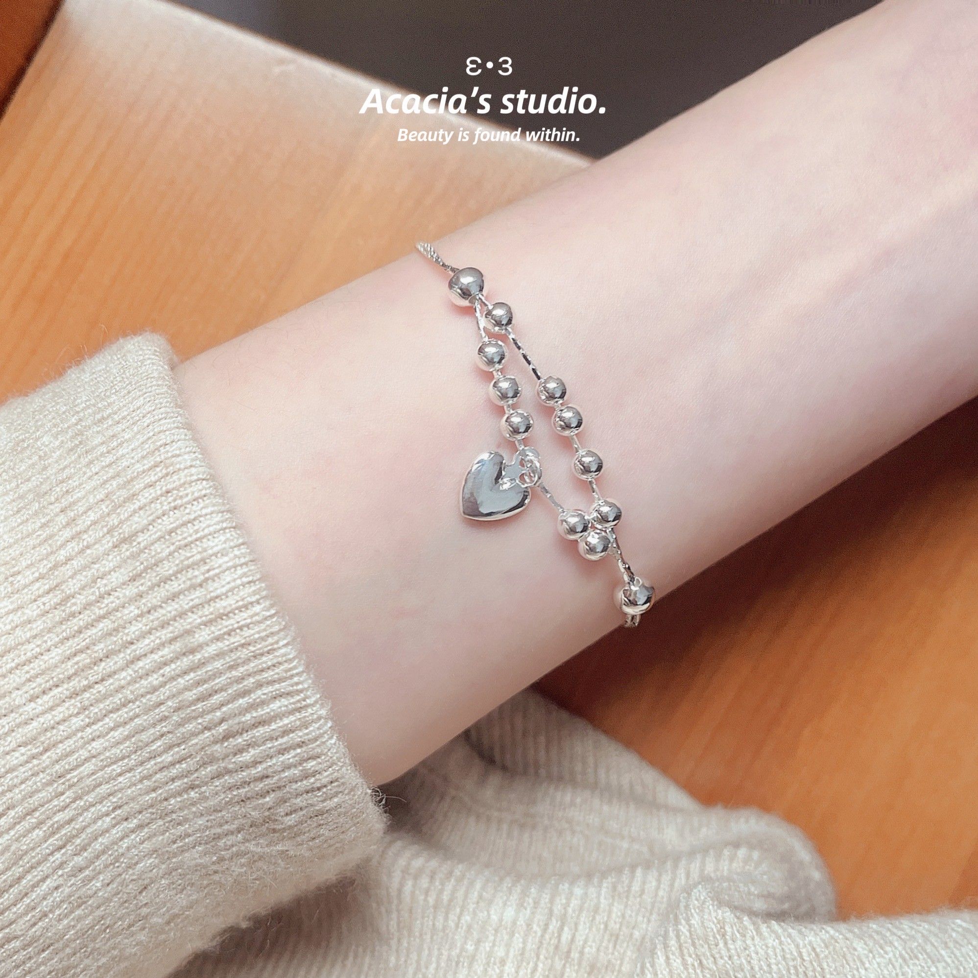 S925純銀｜雙層愛心♡小圓球手鍊