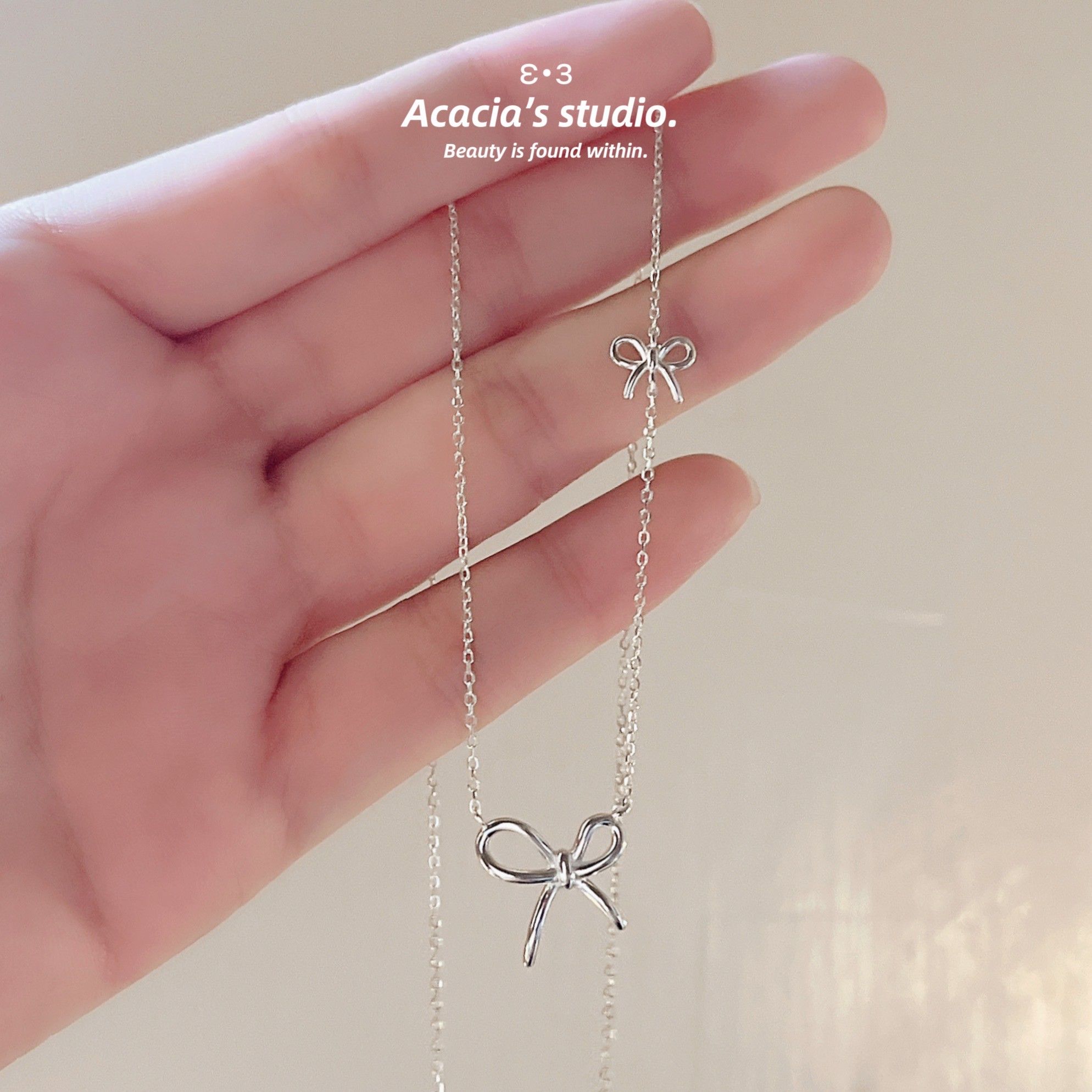 S925純銀｜小清新꣑୧一見鍾情蝴蝶結項鍊 重工