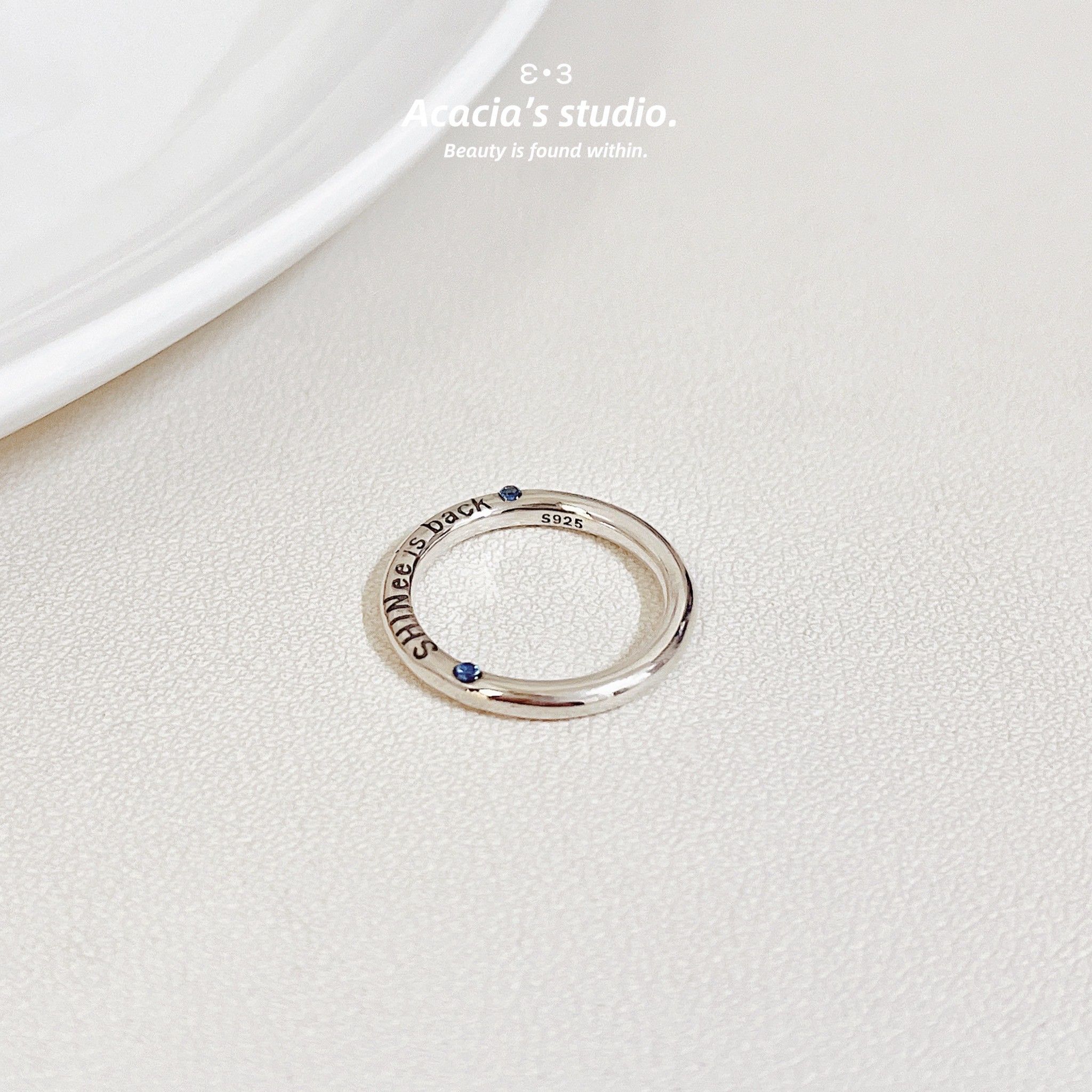 S925純銀｜追星人閃窩SHINee刻字 💎二代團 閉口戒