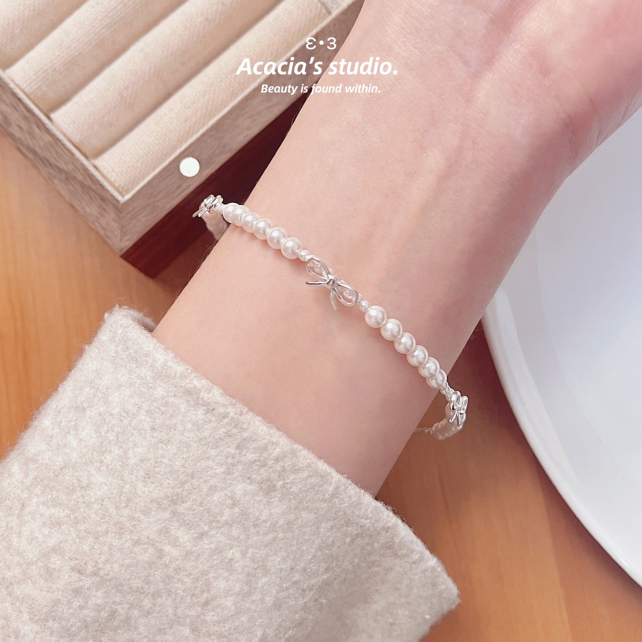 S925純銀｜首選施家珍珠𐙚 蝴蝶結手鍊