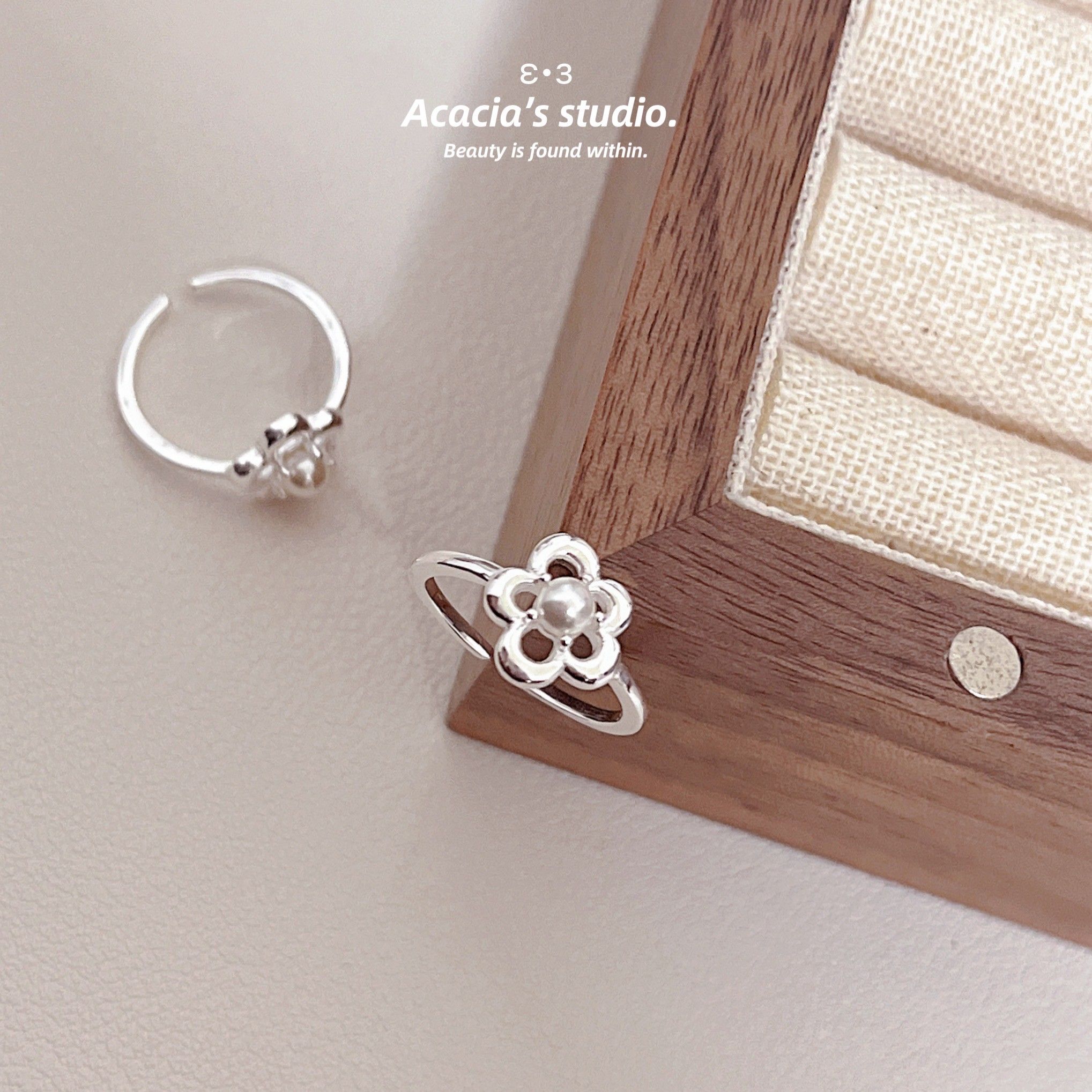 S925純銀｜珍珠小花朵✿˖尾戒天花板