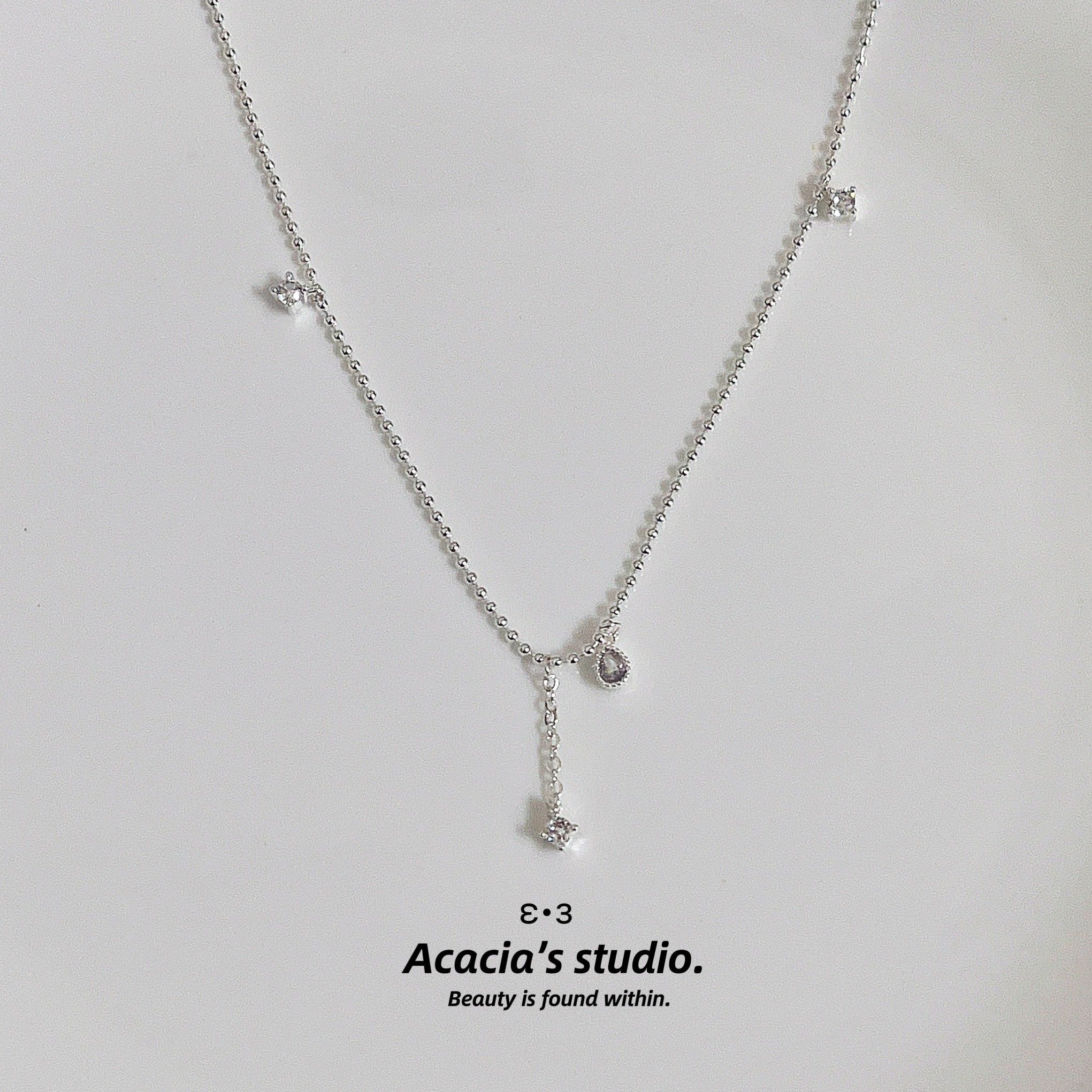 S925純銀｜水滴小鑽流蘇項鍊 鎖骨鏈