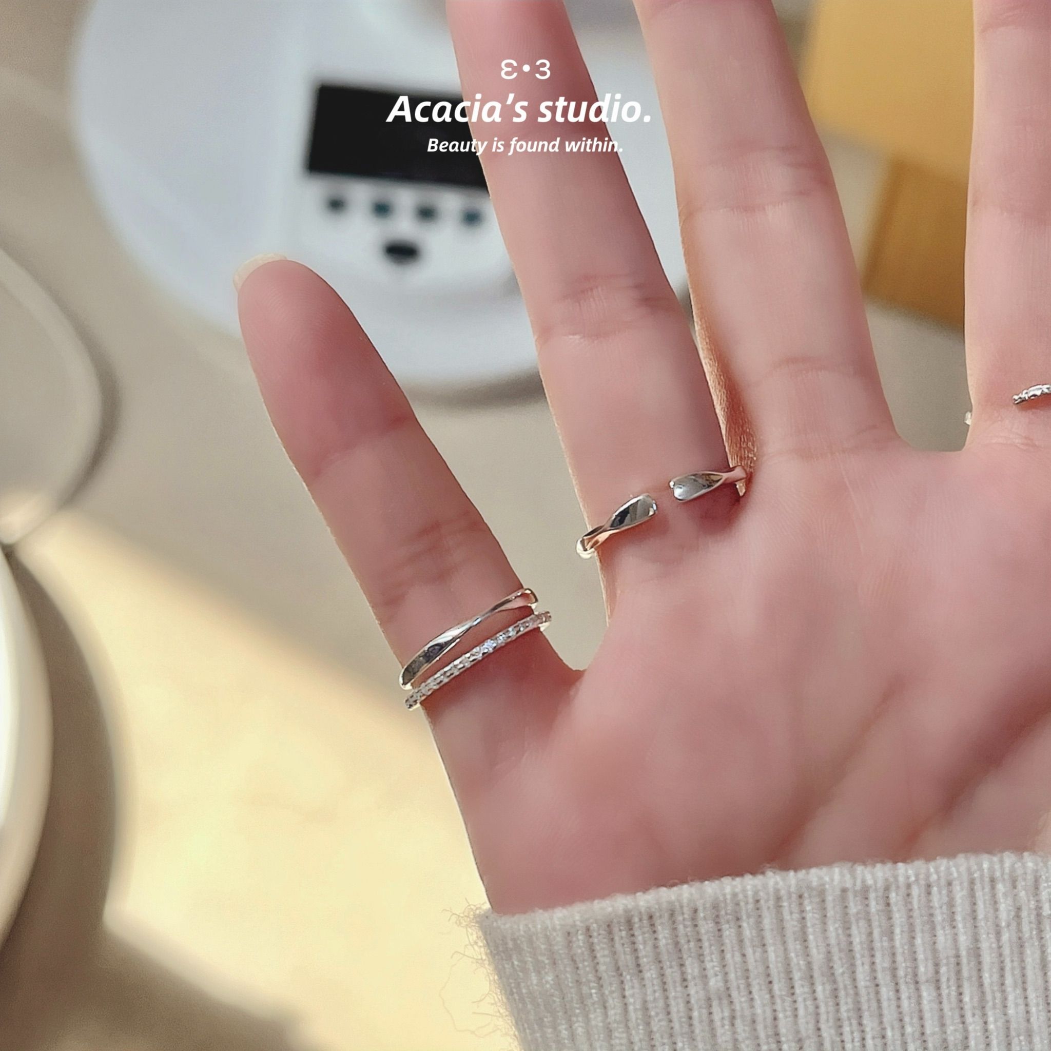 S925純銀｜最美防小人尾戒 排鑽莫比烏斯環折線