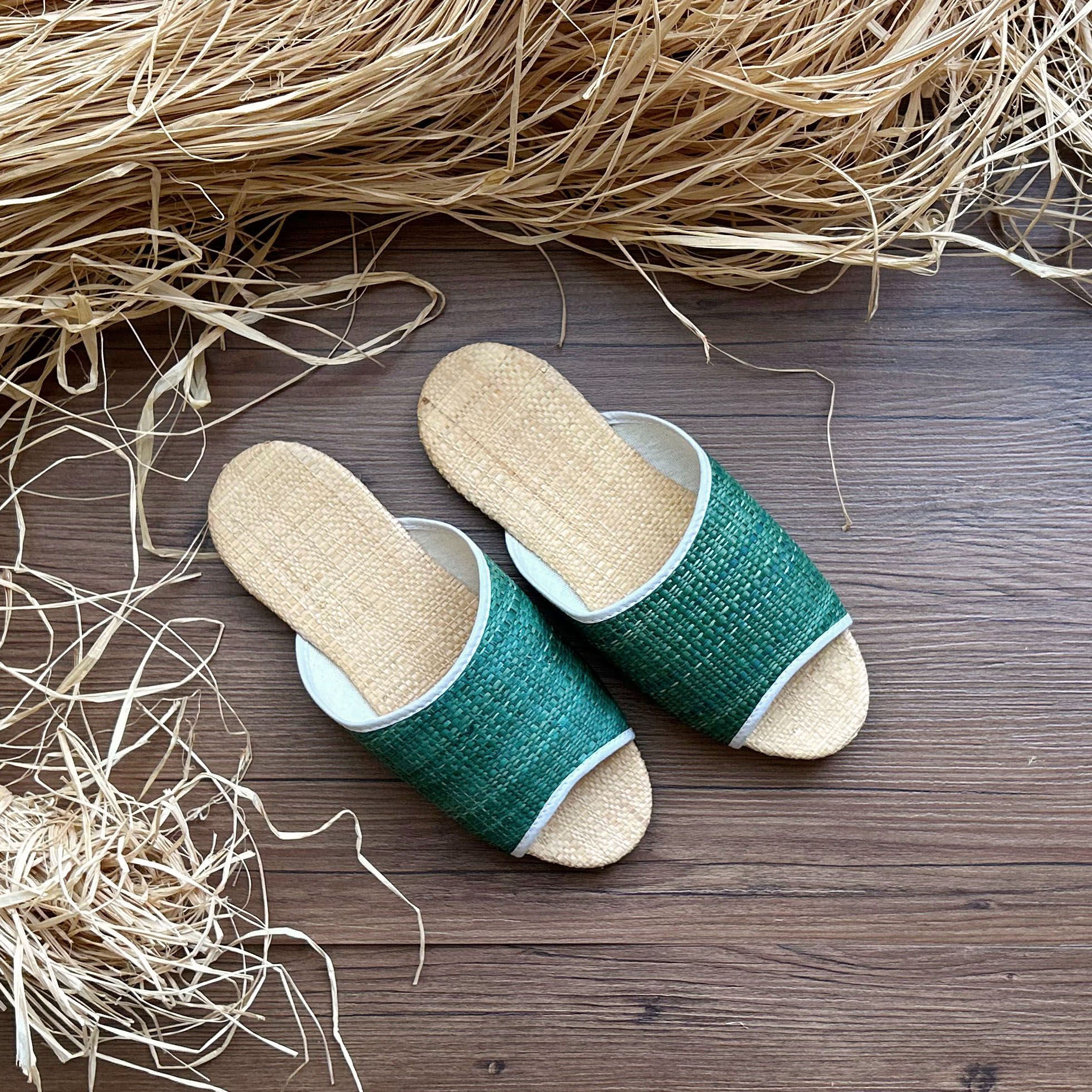 天然拉菲亞草編室內拖鞋No.3 森林綠 #24/25/27