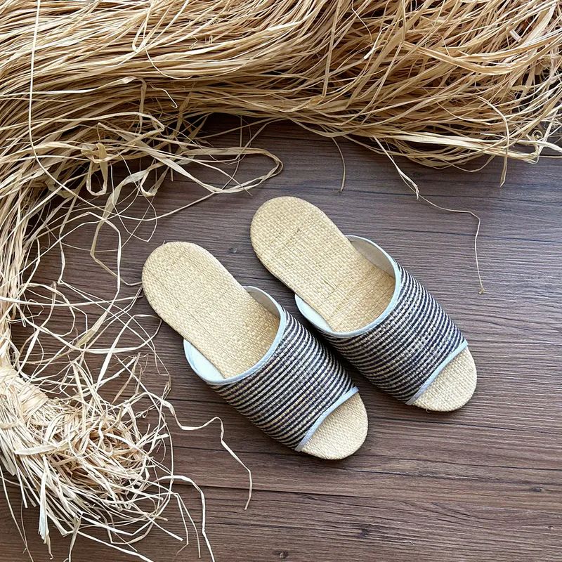 天然拉菲亞草編織室內拖鞋No.3 細條紋 #24/26/27