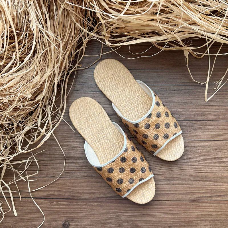 天然草編室內拖鞋No.3 草間圓點 芥末黃點點 #25