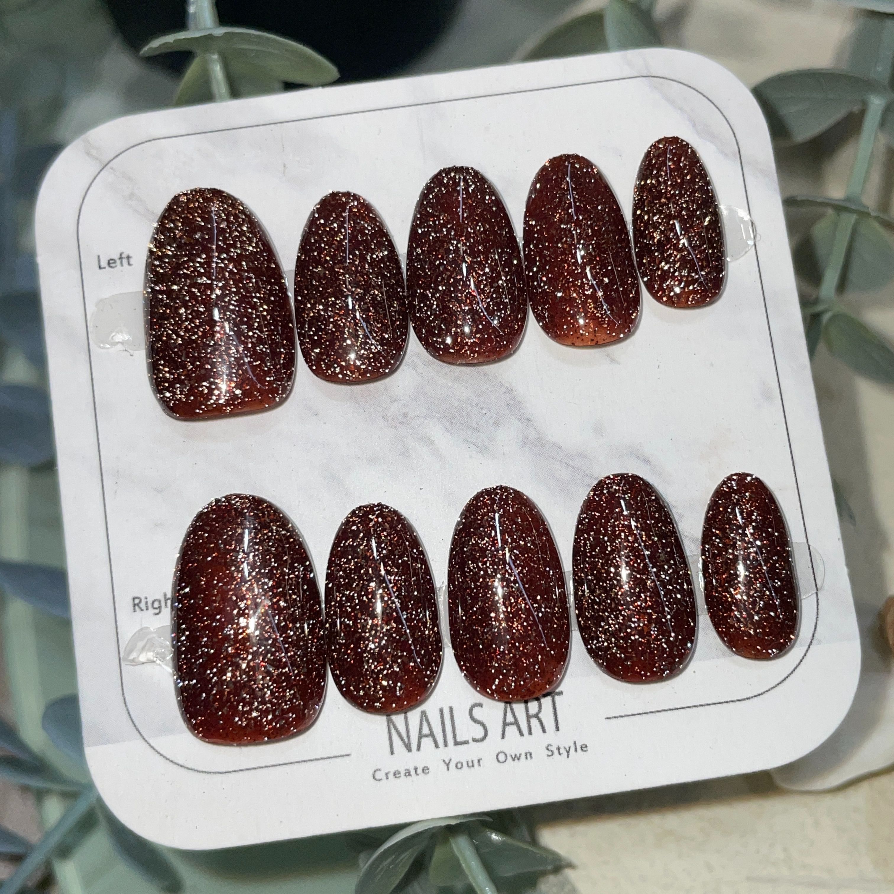 【秋夜星語】 紅棕碎鑽光 單色碎鑽穿戴甲