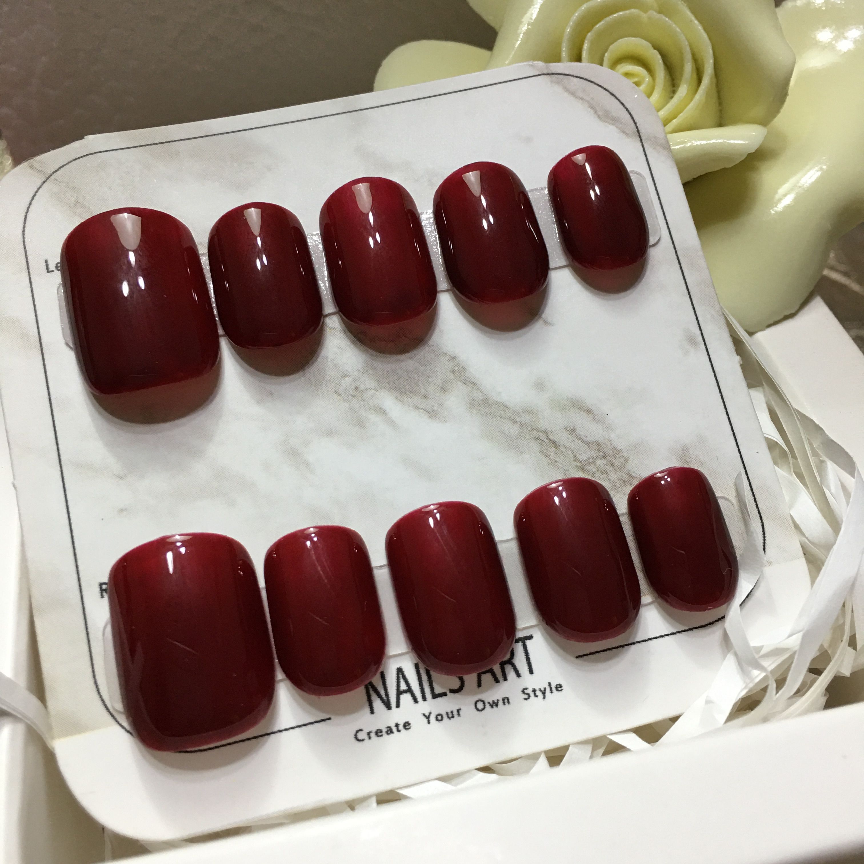 【琉璃赤酒】 單色穿戴甲 半透紅（如是長甲可能會有一點明顯透感）