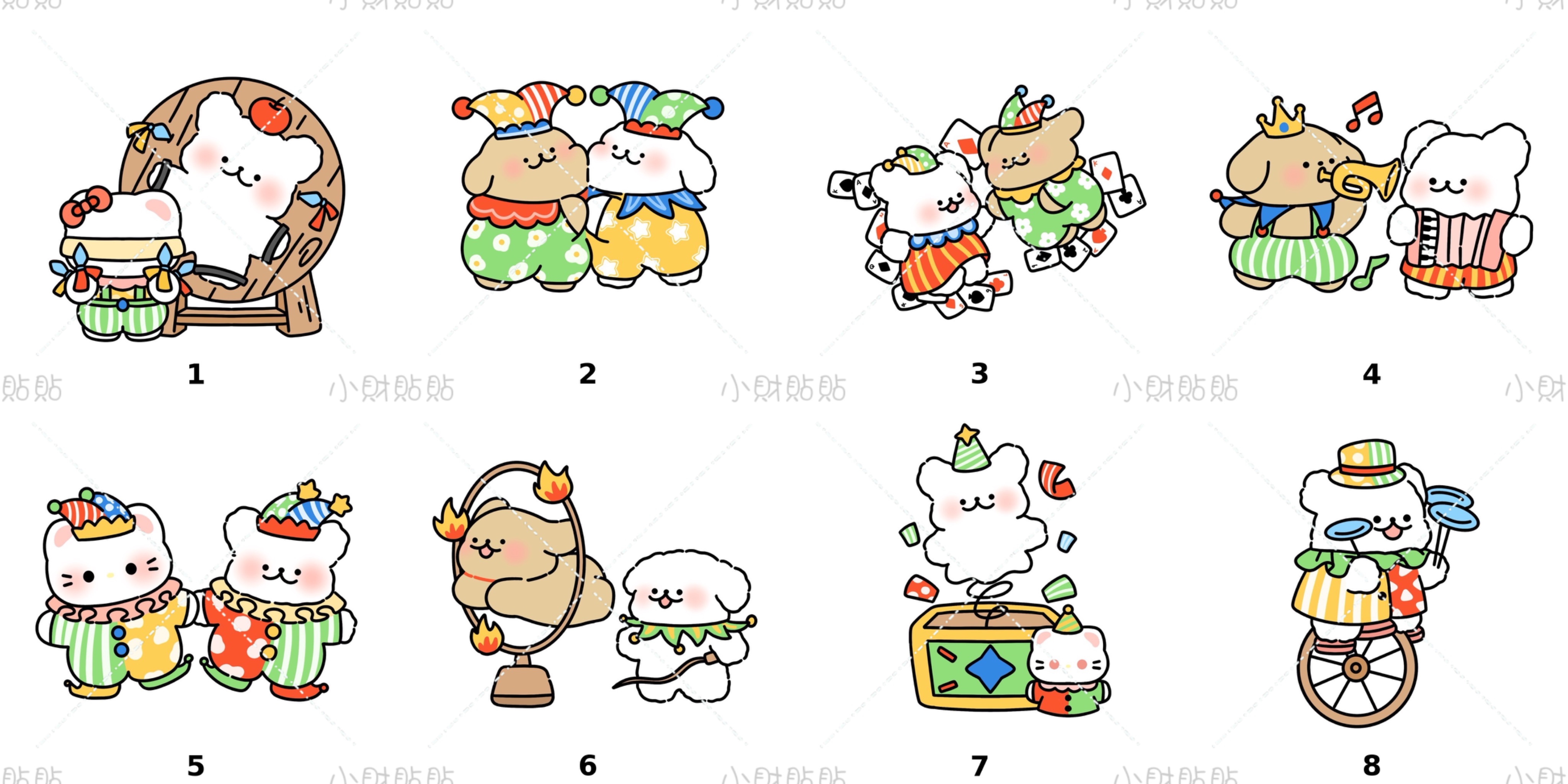 【八折上新】5×5 線條小狗馬戲團系列異形貼—啞膜20p