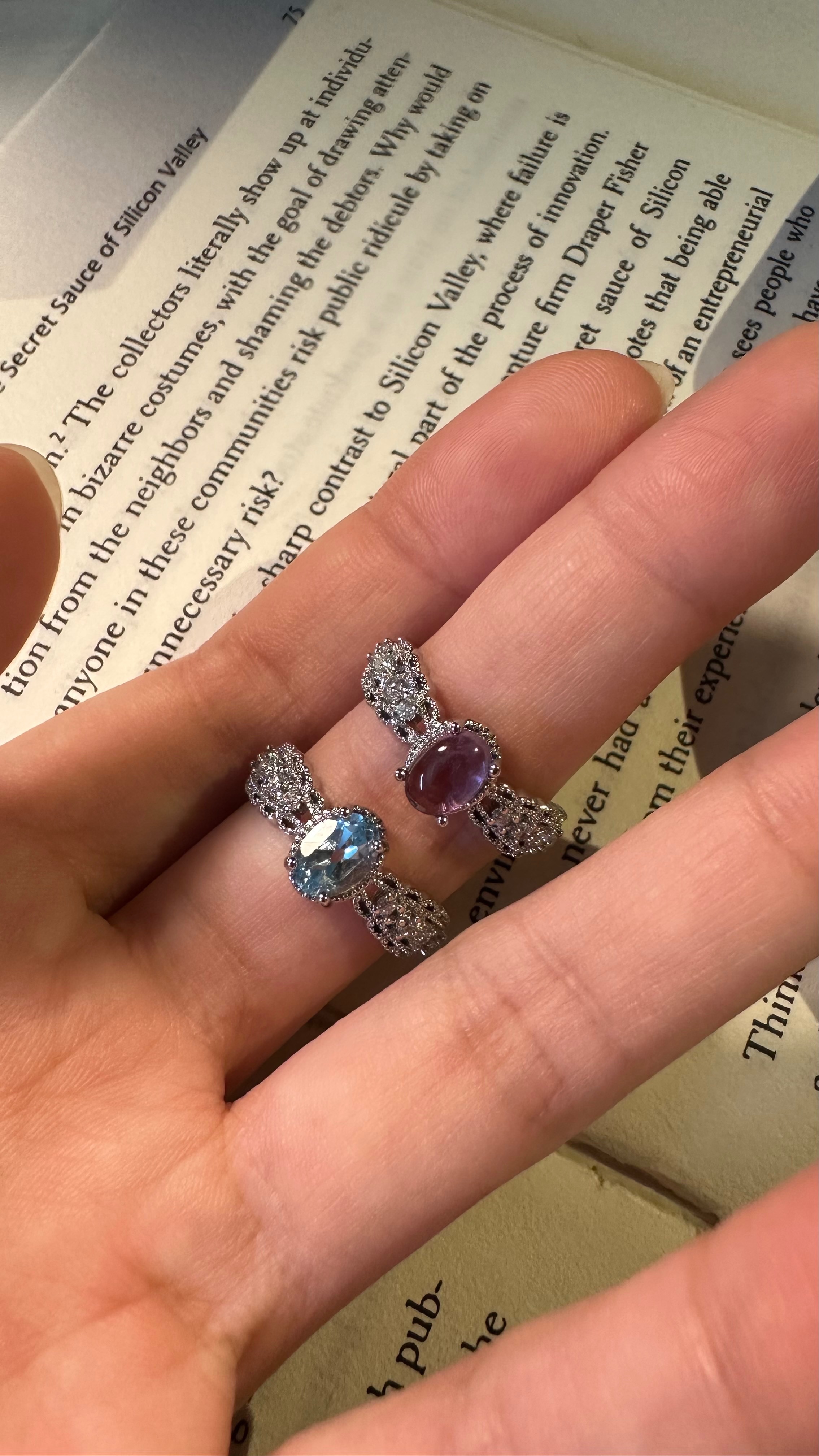 （鈦鋼）紫水晶/藍托帕戒指💍