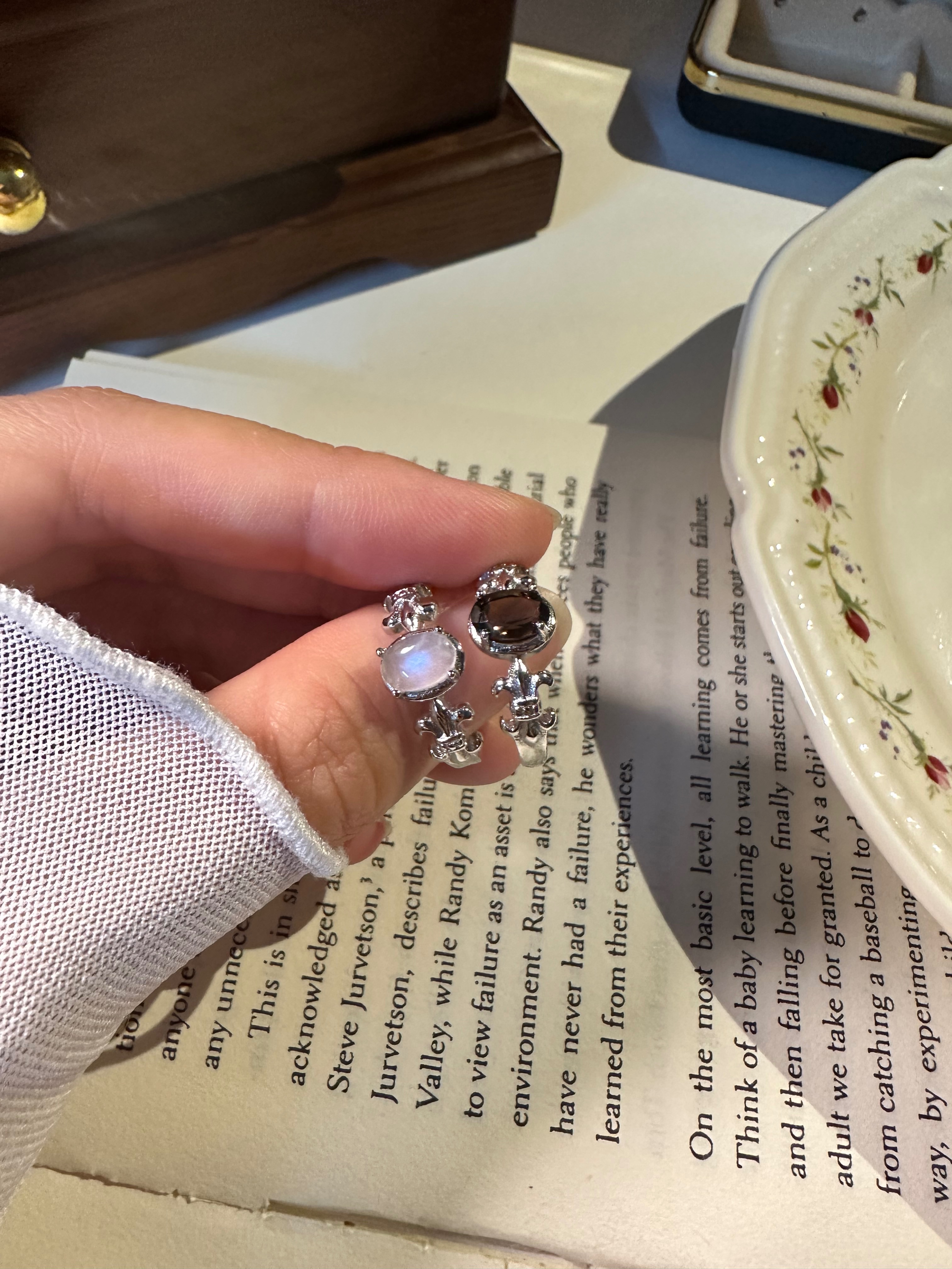 （鈦鋼）蛋面藍月光/刻面茶水晶戒指💍