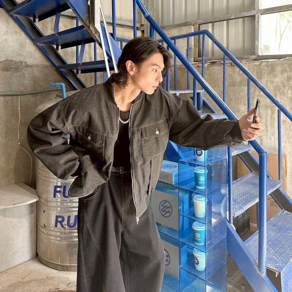 |預購|反車線雙鍊單寧夾克