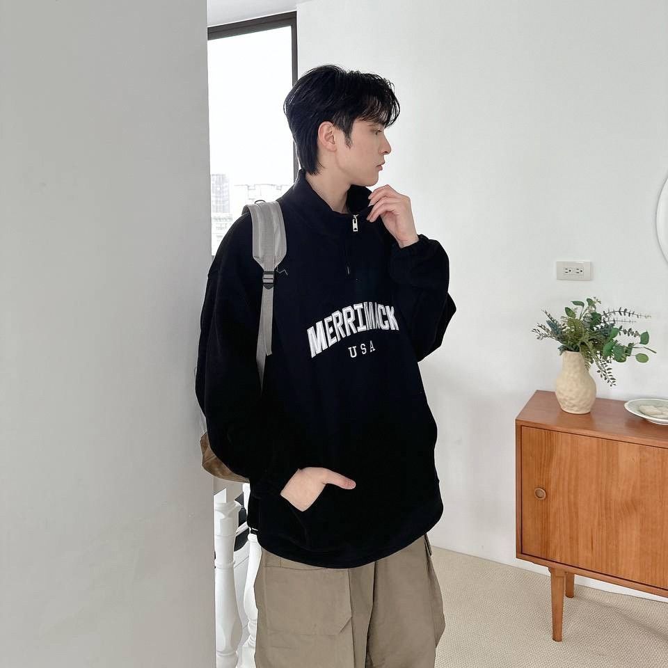 |預購|半高領拉鍊刺繡大學T 厚磅 刷毛