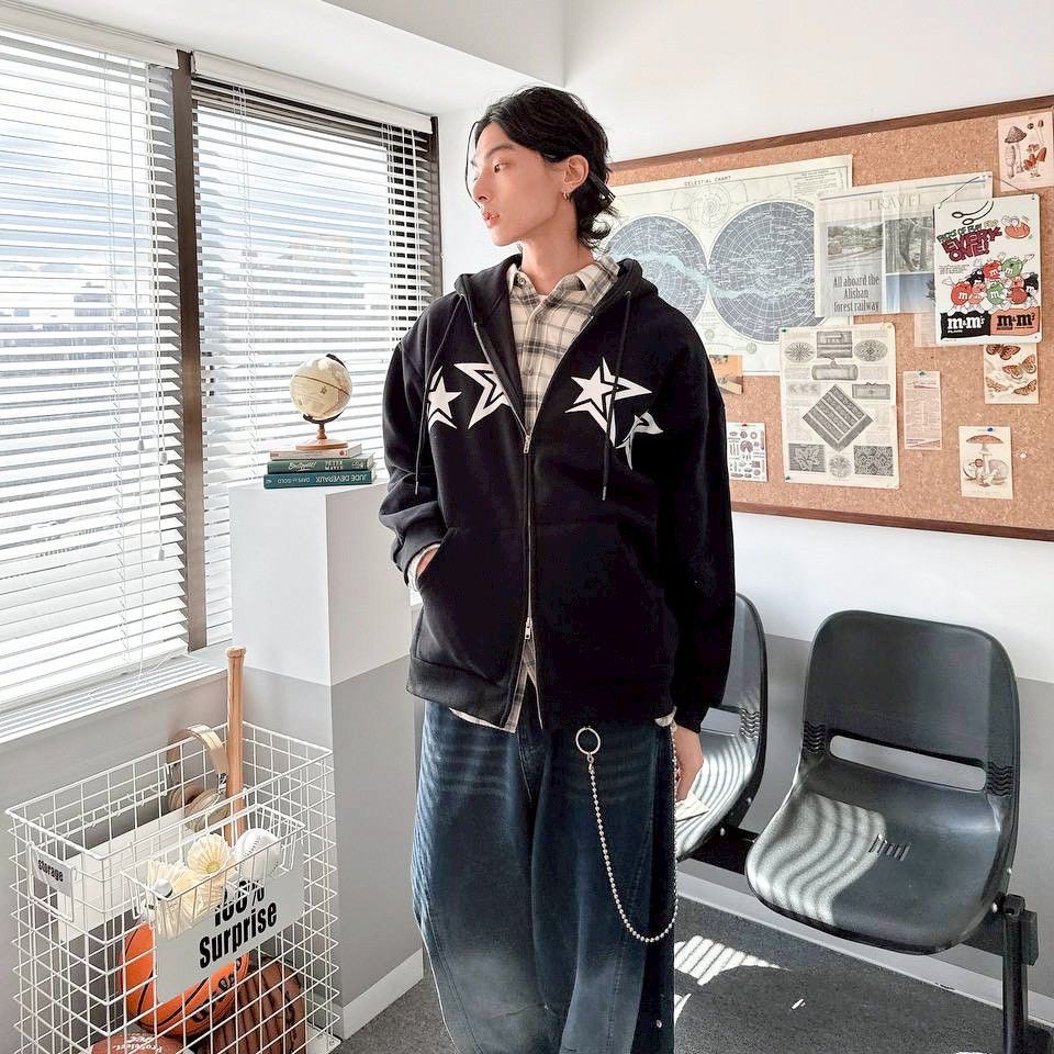 |預購|星星 印花 雙練 連帽外套 情侶