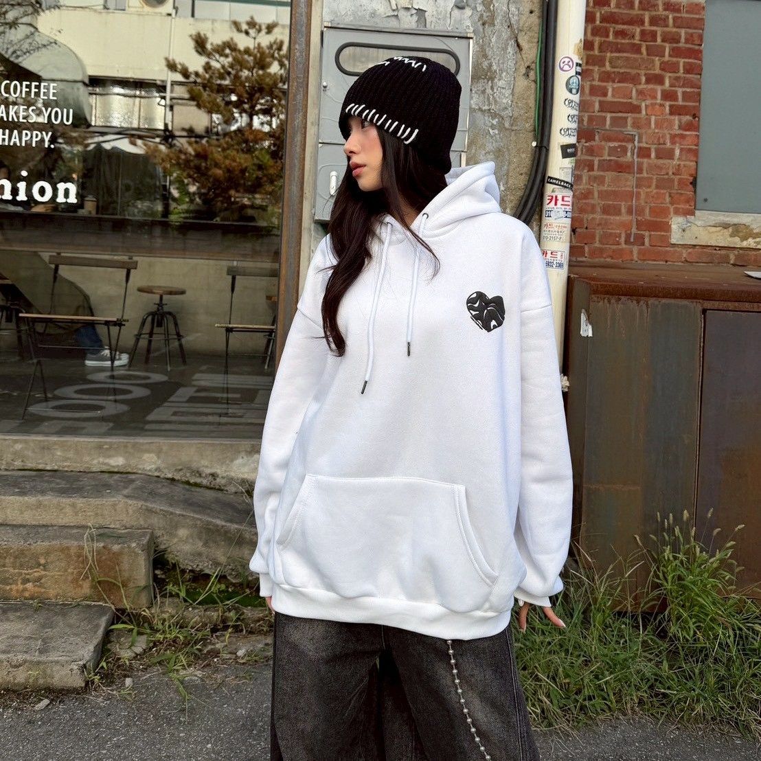 |預購|高磅 內刷美式 發泡 切割 愛心 刺繡 潮流 百搭 長袖 上衣 連帽長T