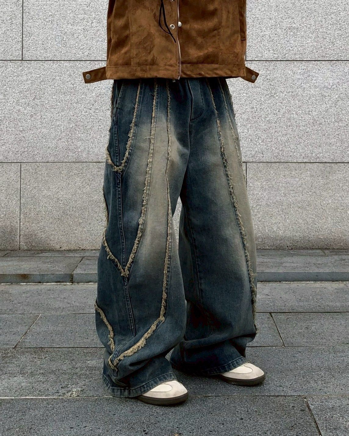 |預購|仿舊抽鬚造型長褲