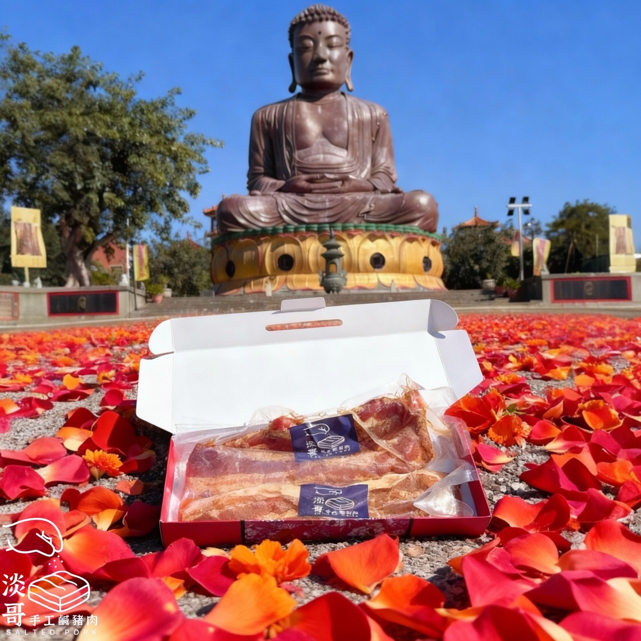 大紅花禮盒    需烹調 禮盒內含兩條真空鹹豬肉