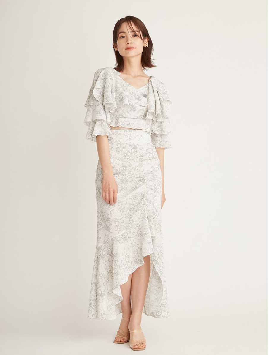 SNIDEL/前抓皺魚尾裙/0/SWFS231204 SNIDEL/層疊荷葉邊短版襯衫/0/SWFB231140