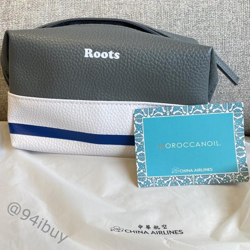 華航 Roots 聯名豪華經濟艙手提化妝包 高質感隨身化妝包 飛機旅行包  無盥洗用品　附華航防塵外裝袋
