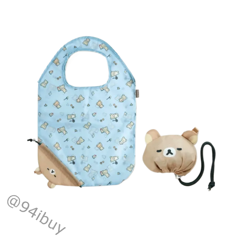 拉拉熊可摺疊環保袋 聖誕交換禮物 防潑水手提袋 大容量購物袋 抽繩收納 鬆弛熊正版 Rilakkuma 茶小熊