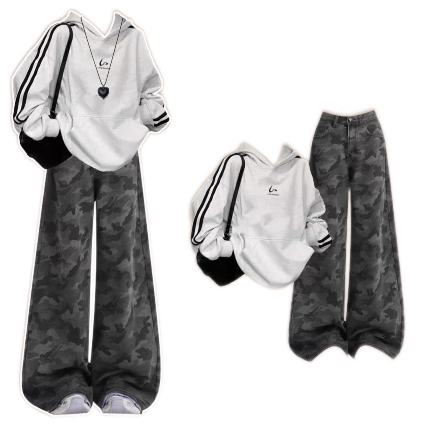 早秋韓系穿搭灰色連帽美式衛衣女秋季2025爆款小個子寬松慵懶套裝