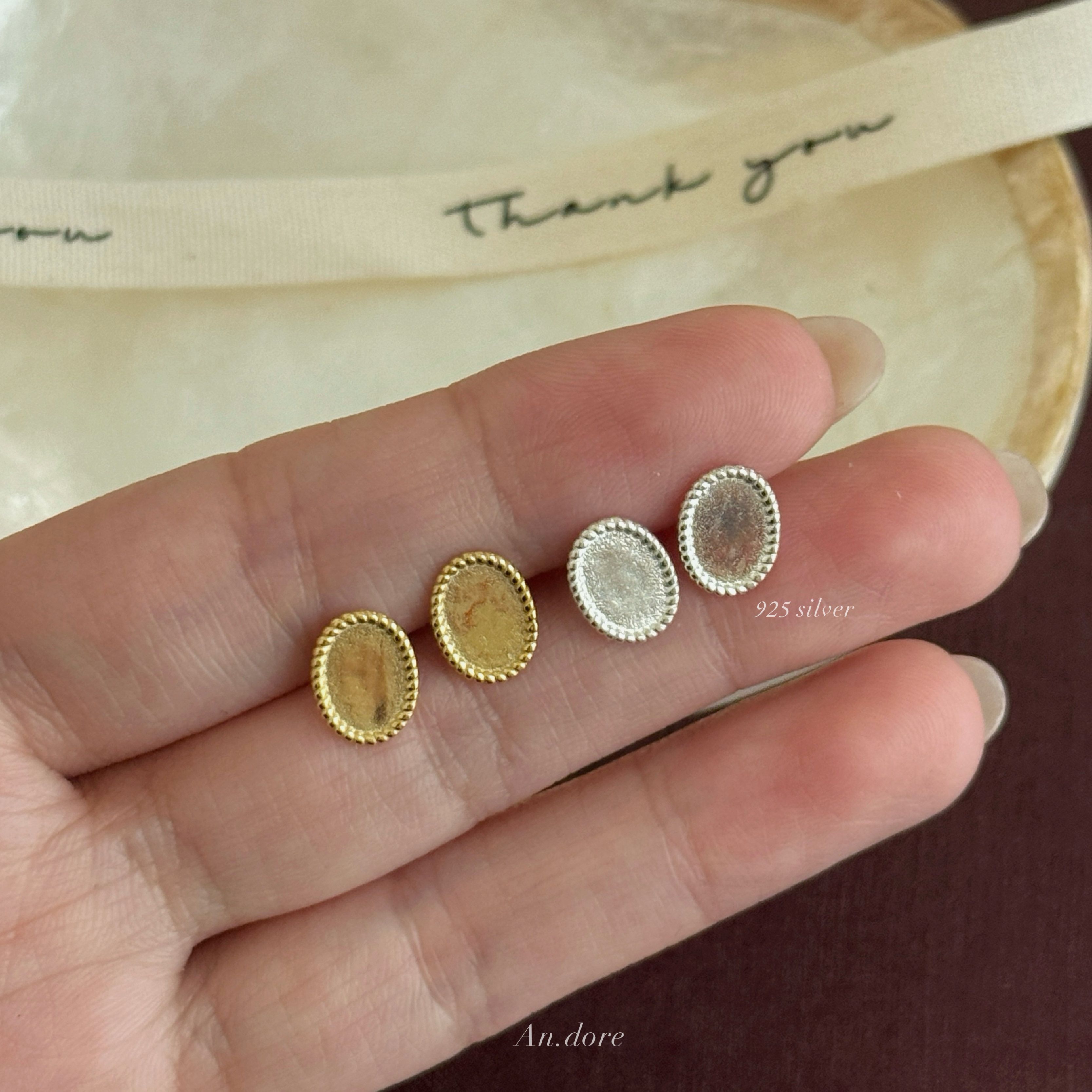 E01 序曲 鏡面椭圆耳釘 / 925通體純銀