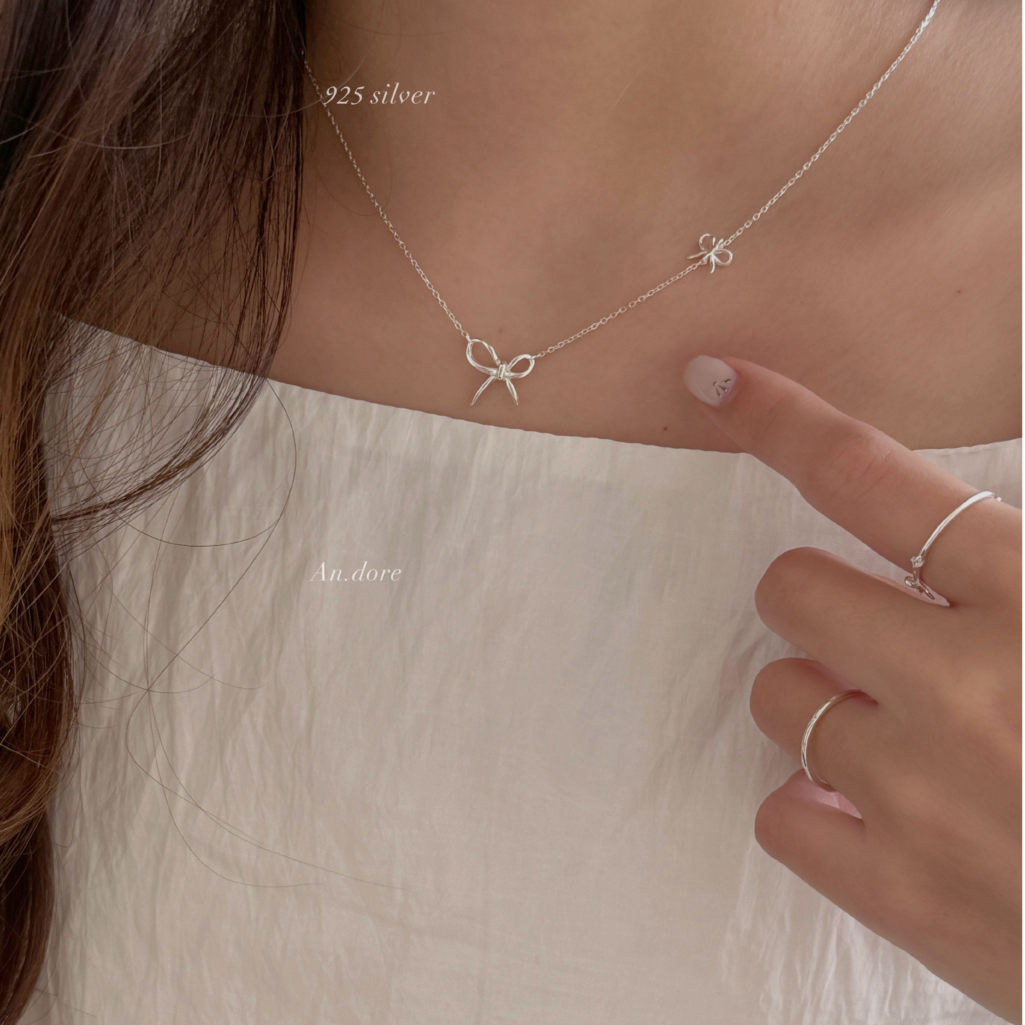 N07 rosette 戴了變幸運蝴蝶結項鍊/ 925通體純銀