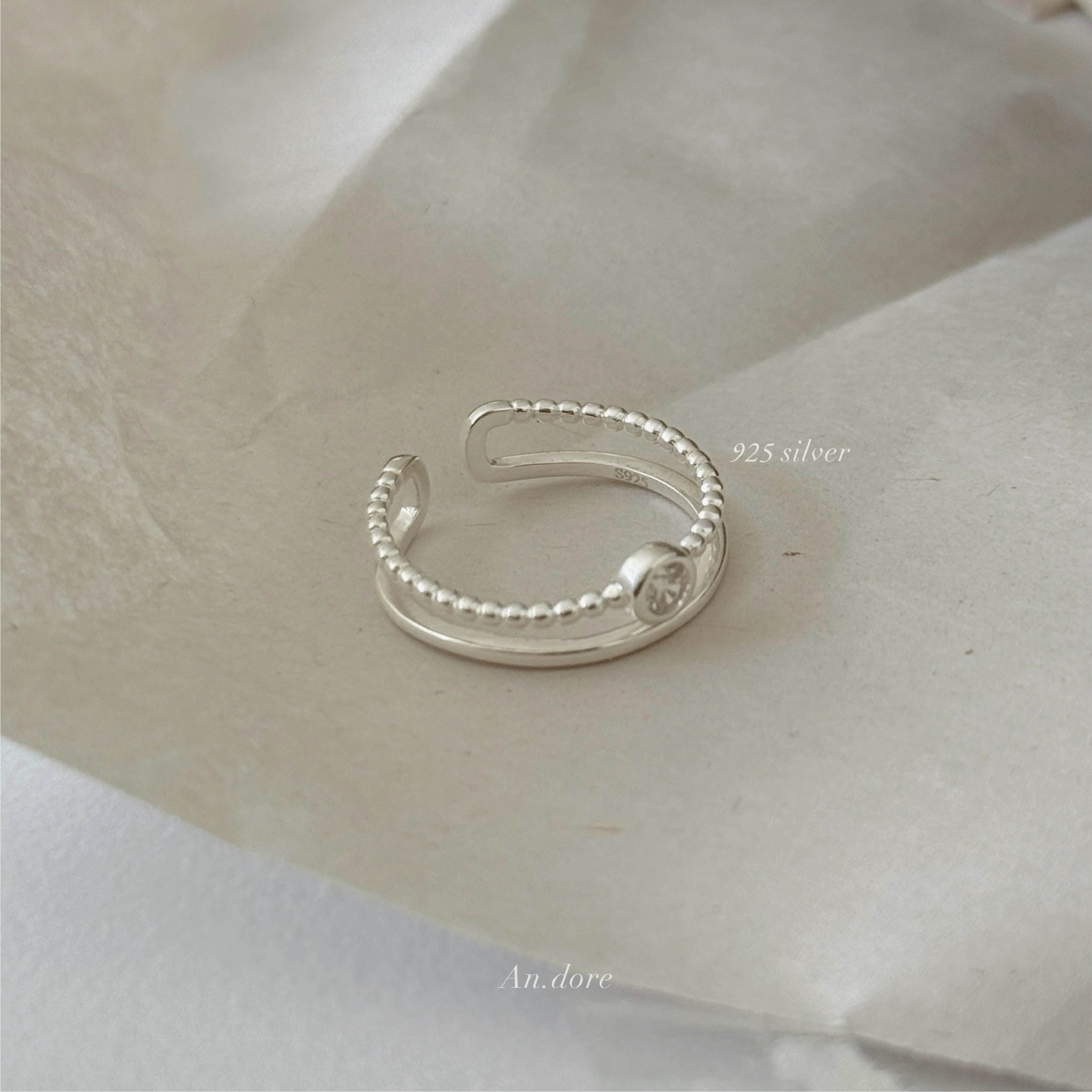 R22 Crevice 超級亮的鋯石 雙層疊戴設計開口戒 / 925通體純銀