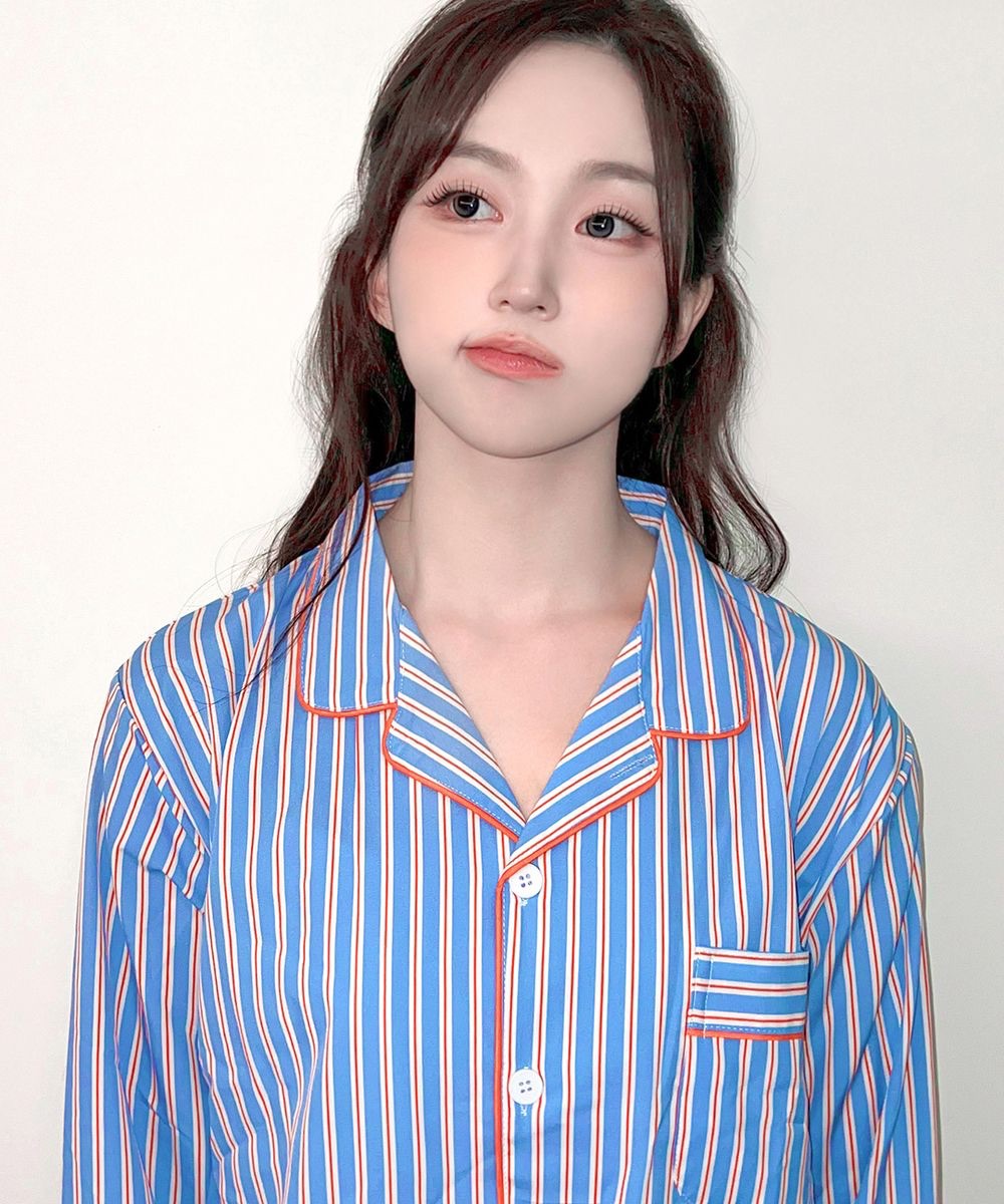 NMIXX 吳海嫄代言 DOSSY條紋居家睡衣 실크핏 시에르 긴팔 커플 잠옷 세트