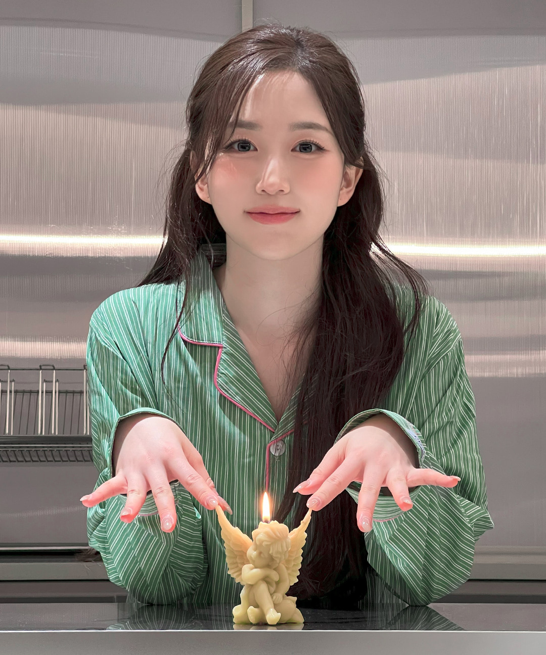 NMIXX 吳海嫄代言 DOSSY條紋居家睡衣 실크핏 웬즈데이 긴팔 커플 잠옷 세트