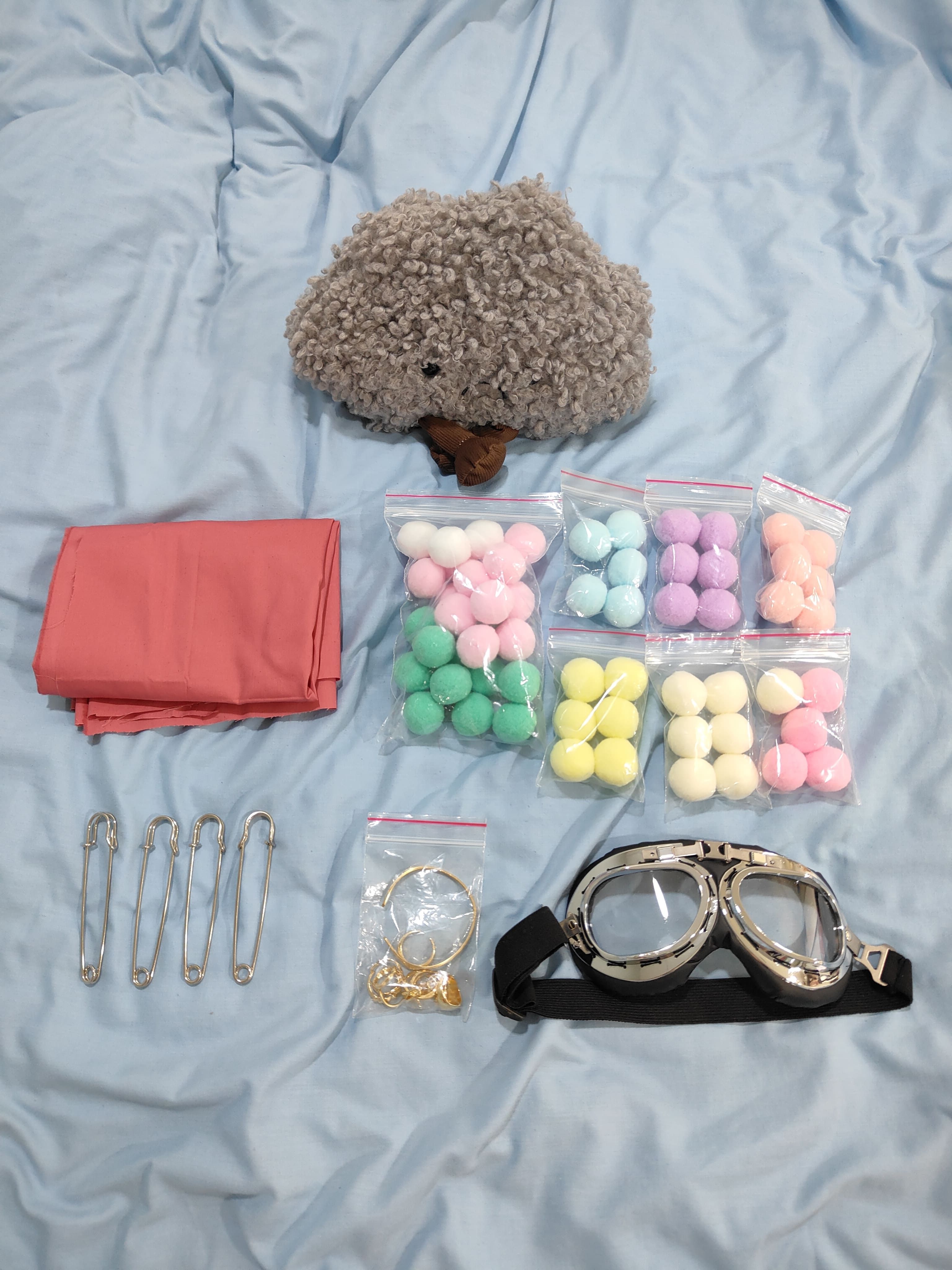 【現貨】布料/絨毛球/別針/手環/戒指/護目鏡