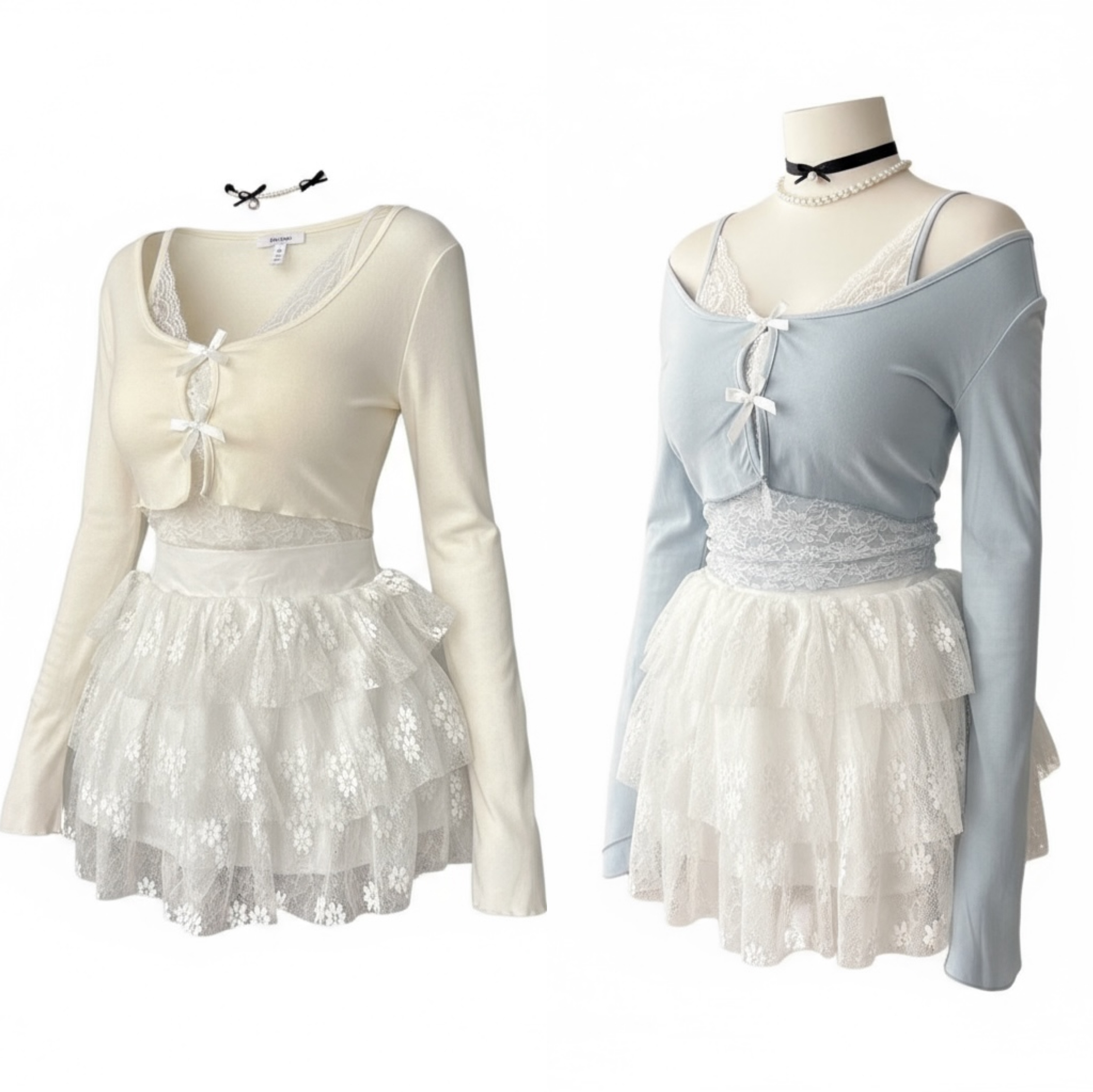 現貨｜純欲蕾絲蝴蝶結三件套套裝（2色）