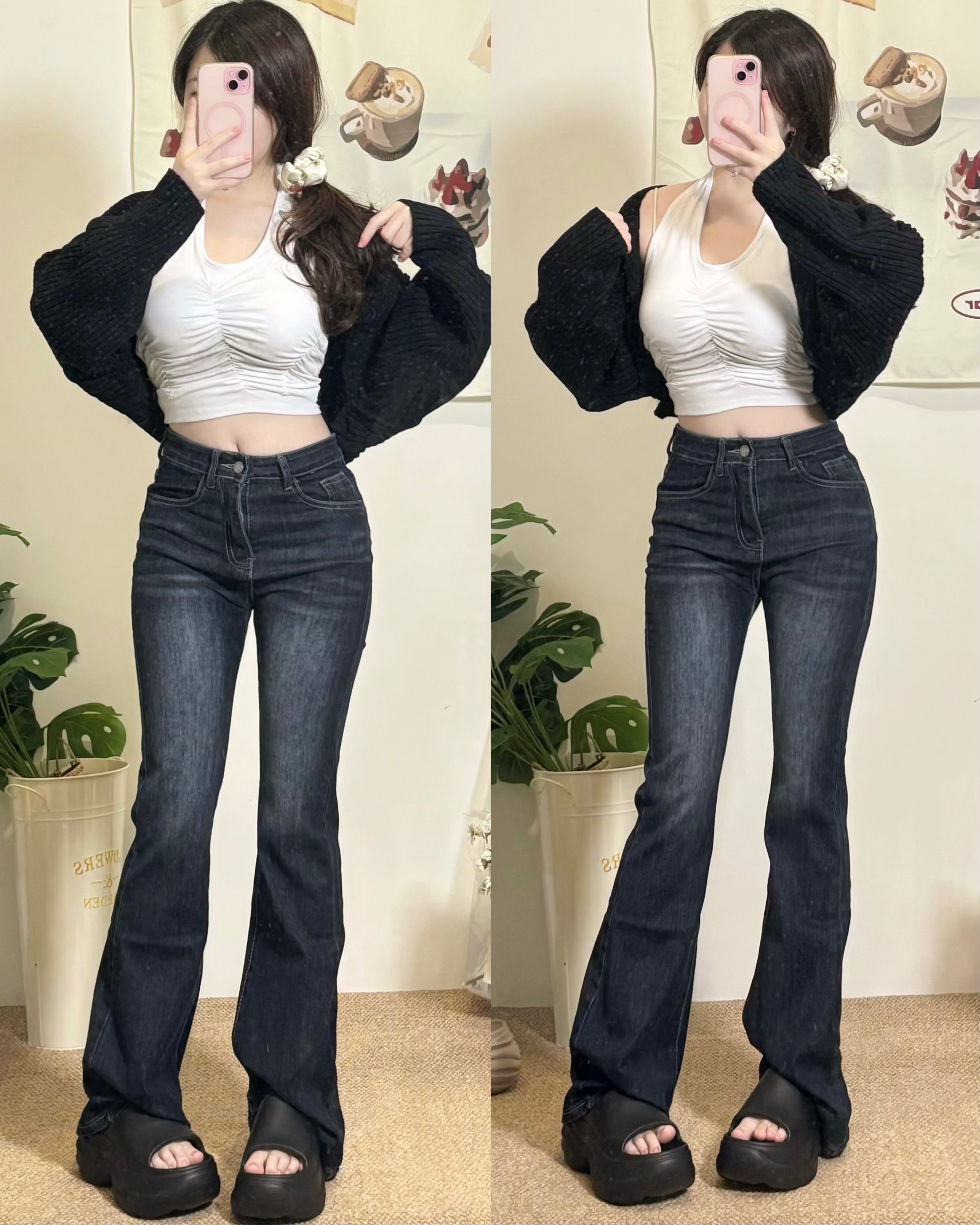 現貨｜超顯瘦，刷色復古喇叭牛仔褲