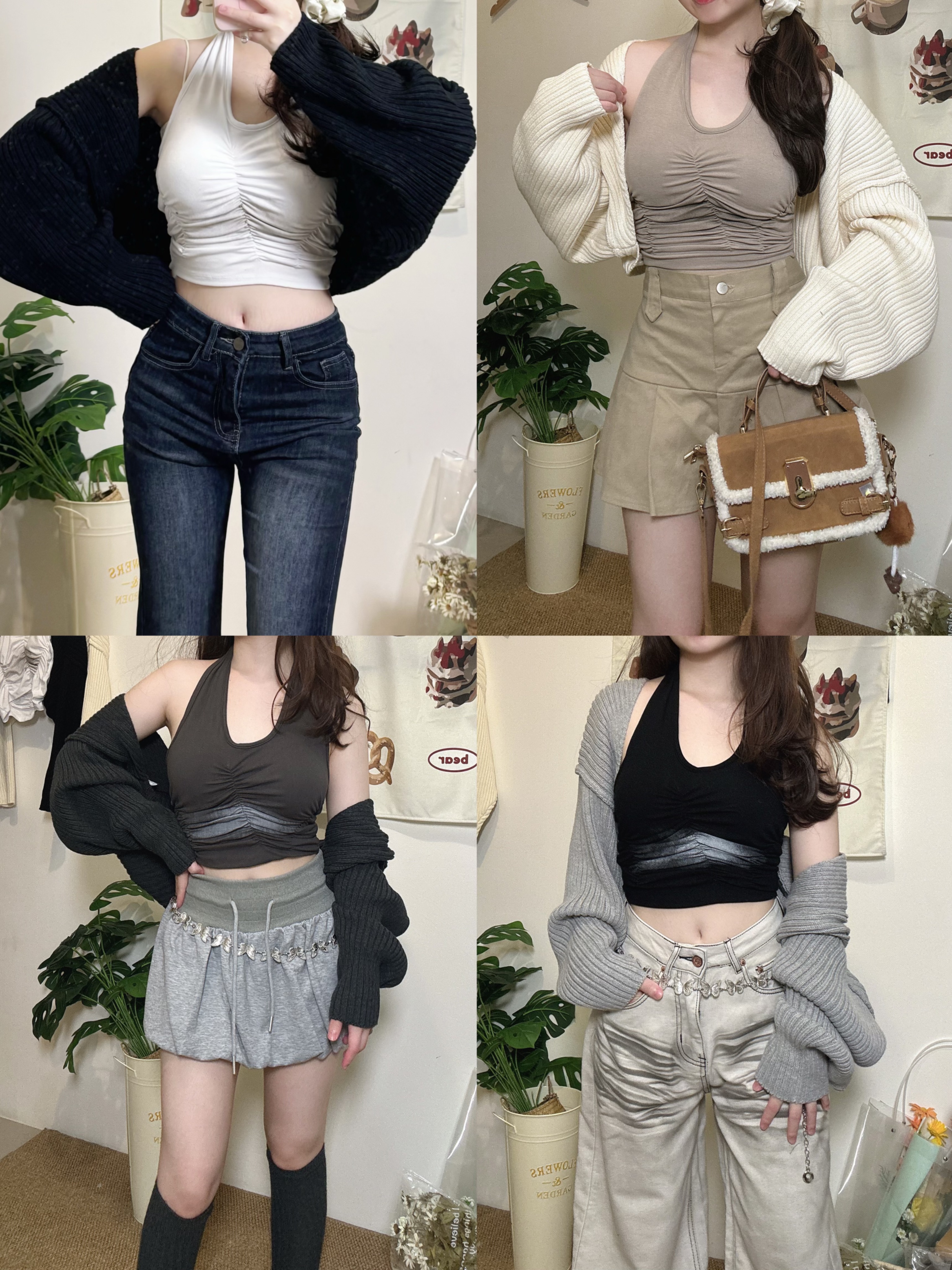 現貨｜掛脖綁帶暈染抓皺背心bra top（4色）