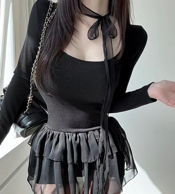 現貨｜仙氣綁脖蓬裙洋裝+短褲套裝（2色）