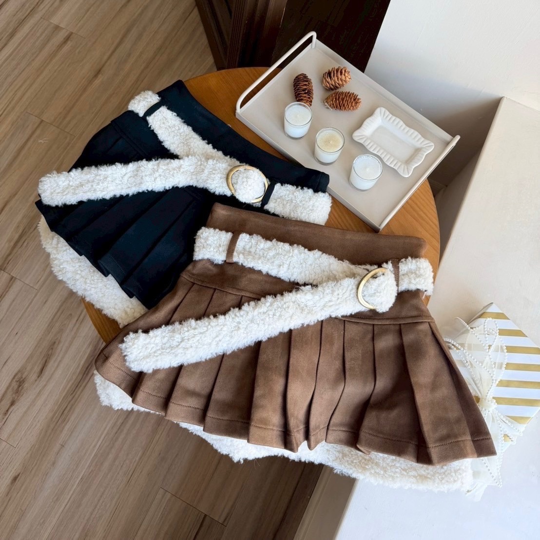 現貨｜店主自留，超Q麂皮毛毛百褶裙（附皮帶）